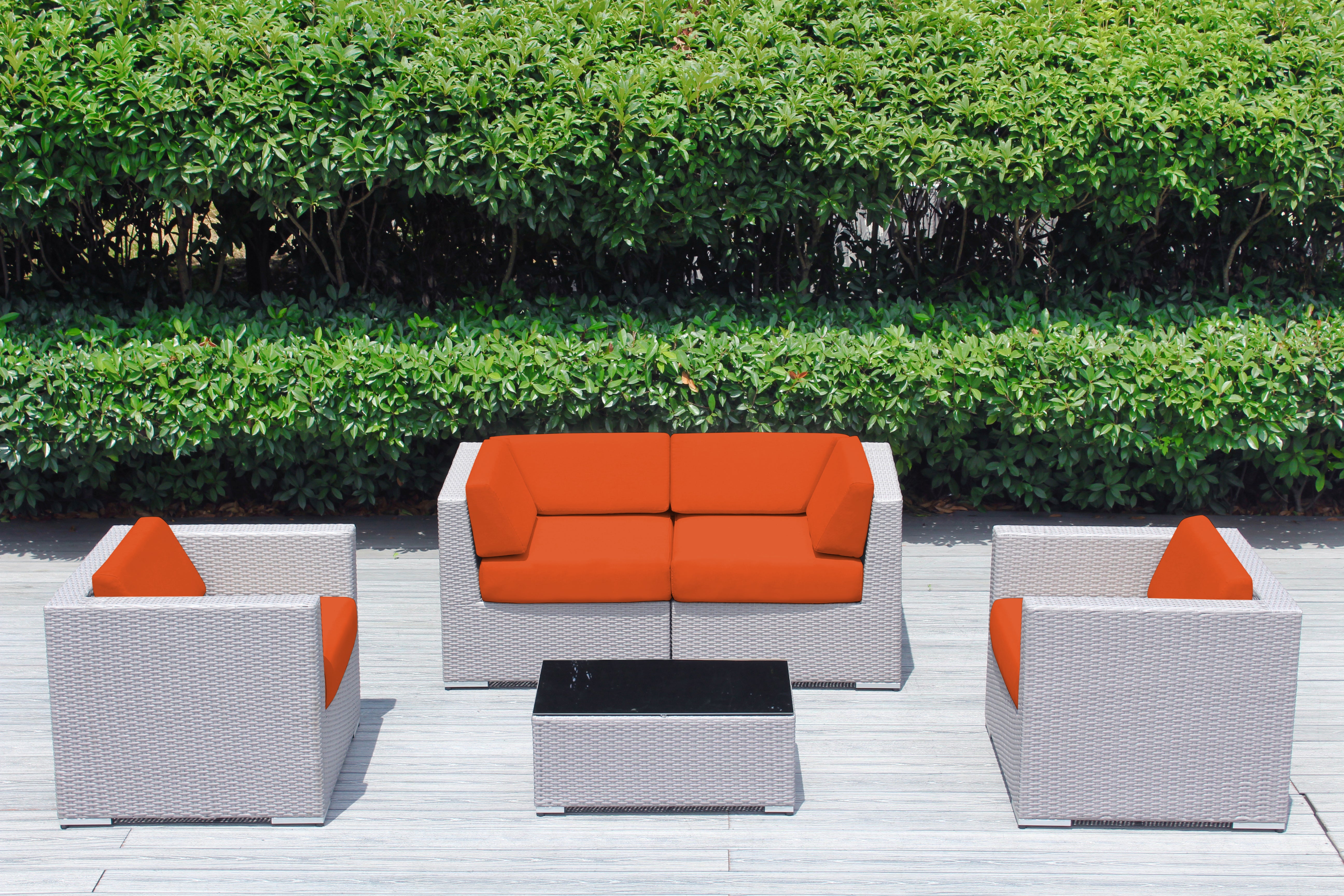 Fully Assembled Rainshield Patio Furniture - Ohana 5 Piece Sectional with Club Chairs and 6-inch Cushions