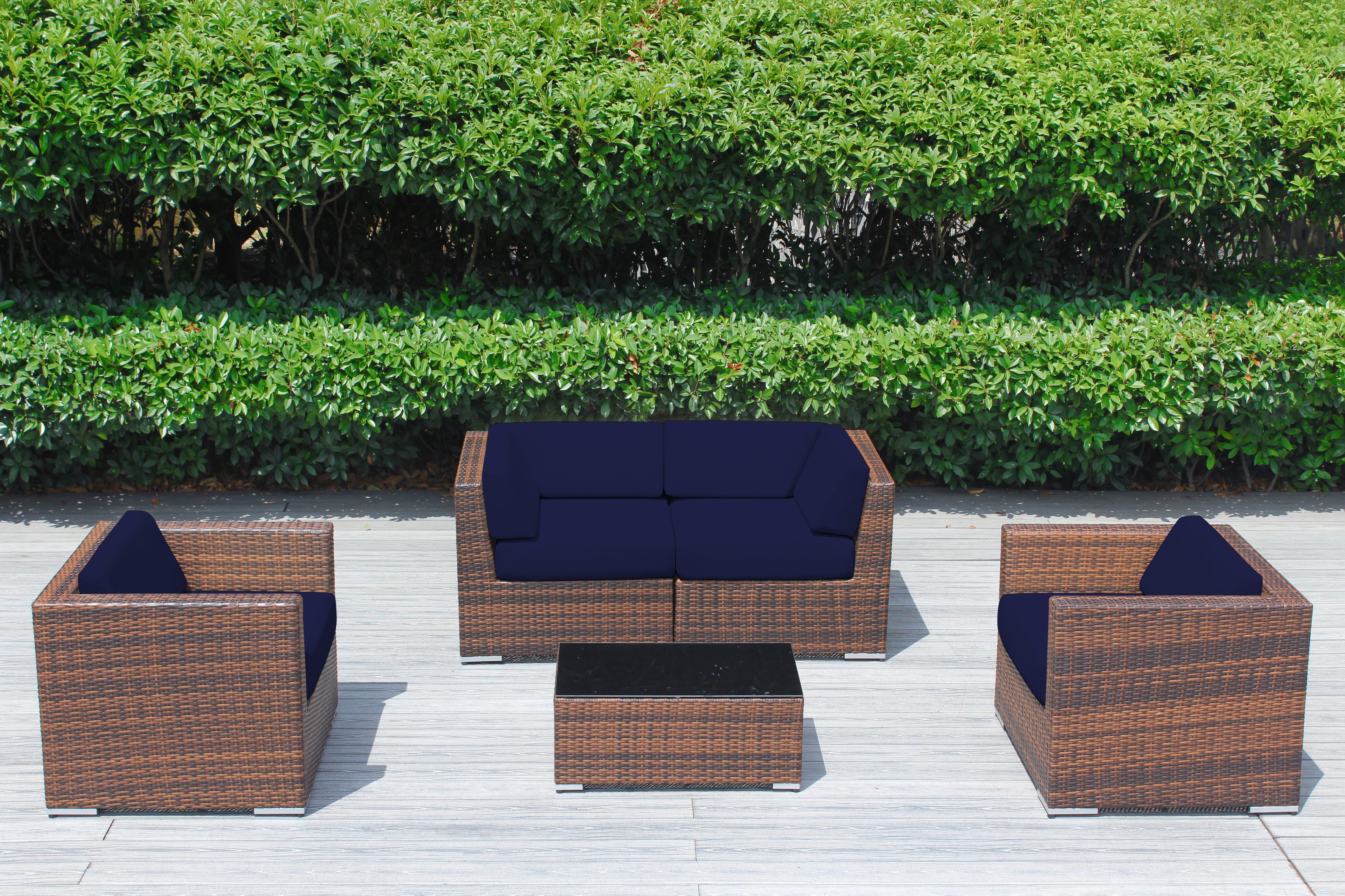 Fully Assembled Rainshield Patio Furniture - Ohana 5 Piece Sectional with Club Chairs and 6-inch Cushions