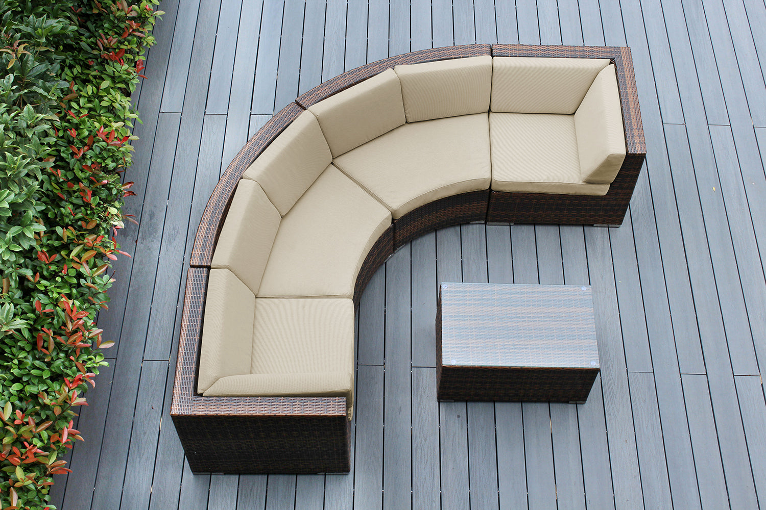 Fully Assembled Rainshield Patio Furniture - Ohana 5 Piece Curved Seating Set with 6" Rainshield Cushions