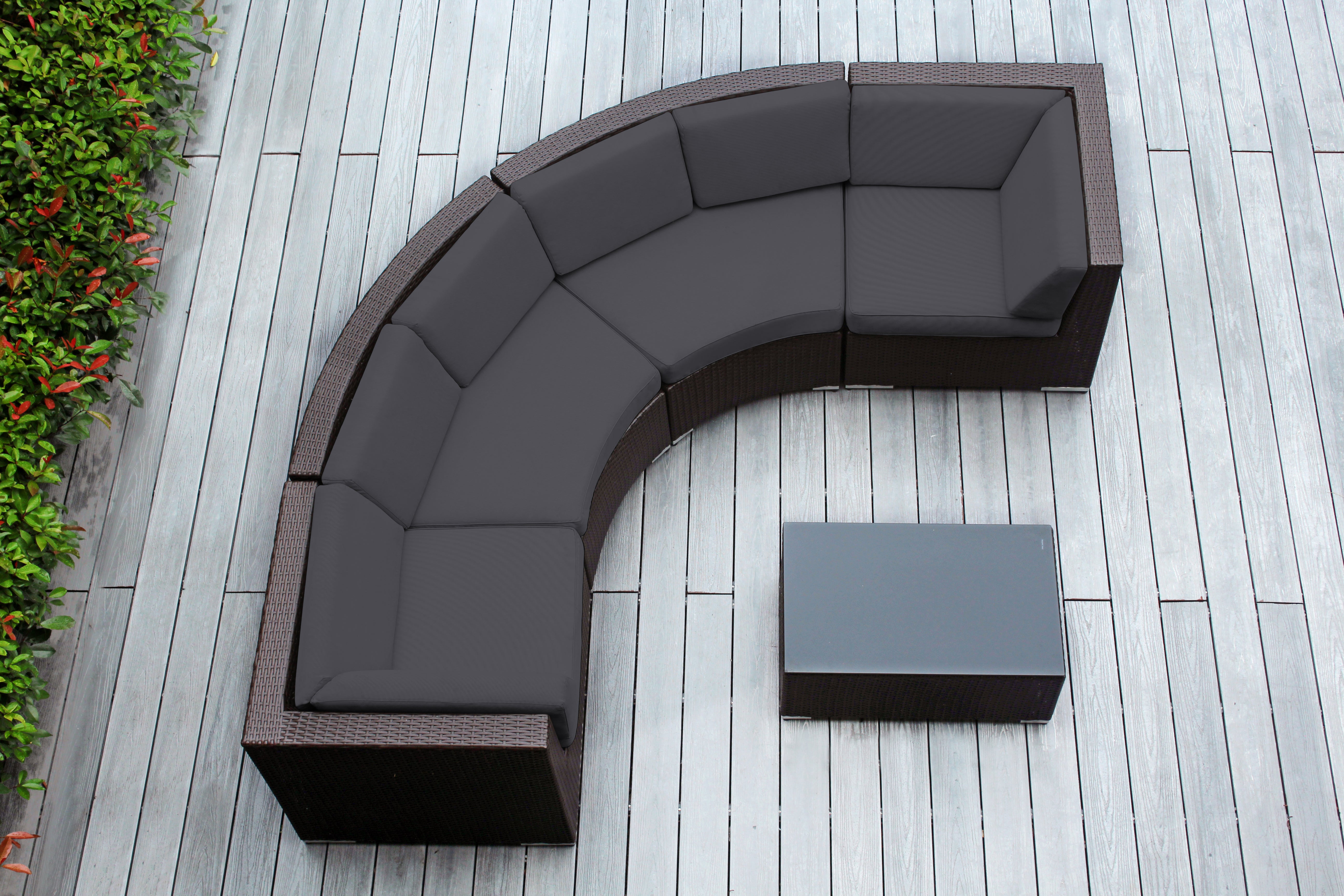 Fully Assembled Rainshield Patio Furniture - Ohana 5 Piece Curved Seating Set with 6" Rainshield Cushions