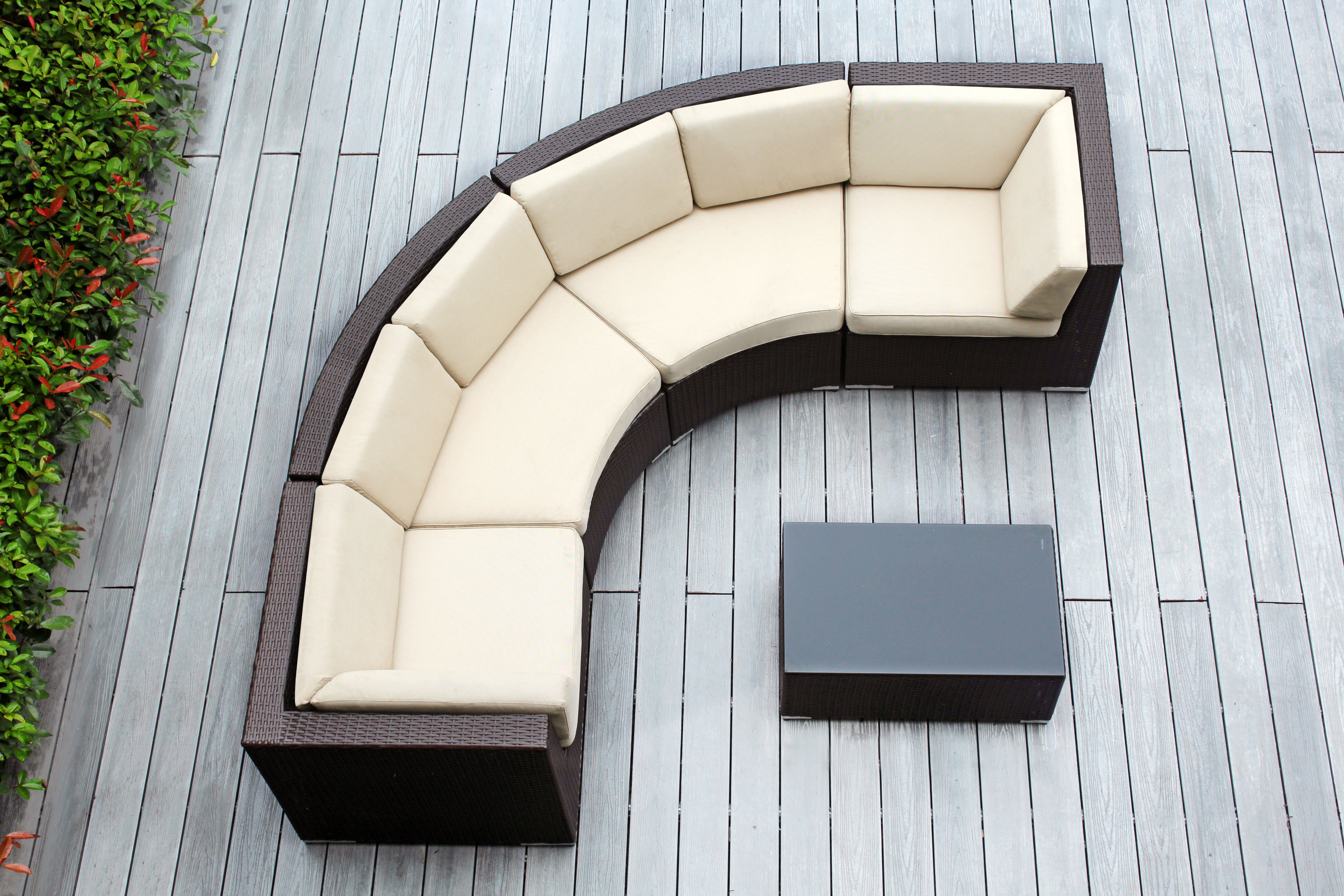 Fully Assembled Rainshield Patio Furniture - Ohana 5 Piece Curved Seating Set with 6" Rainshield Cushions