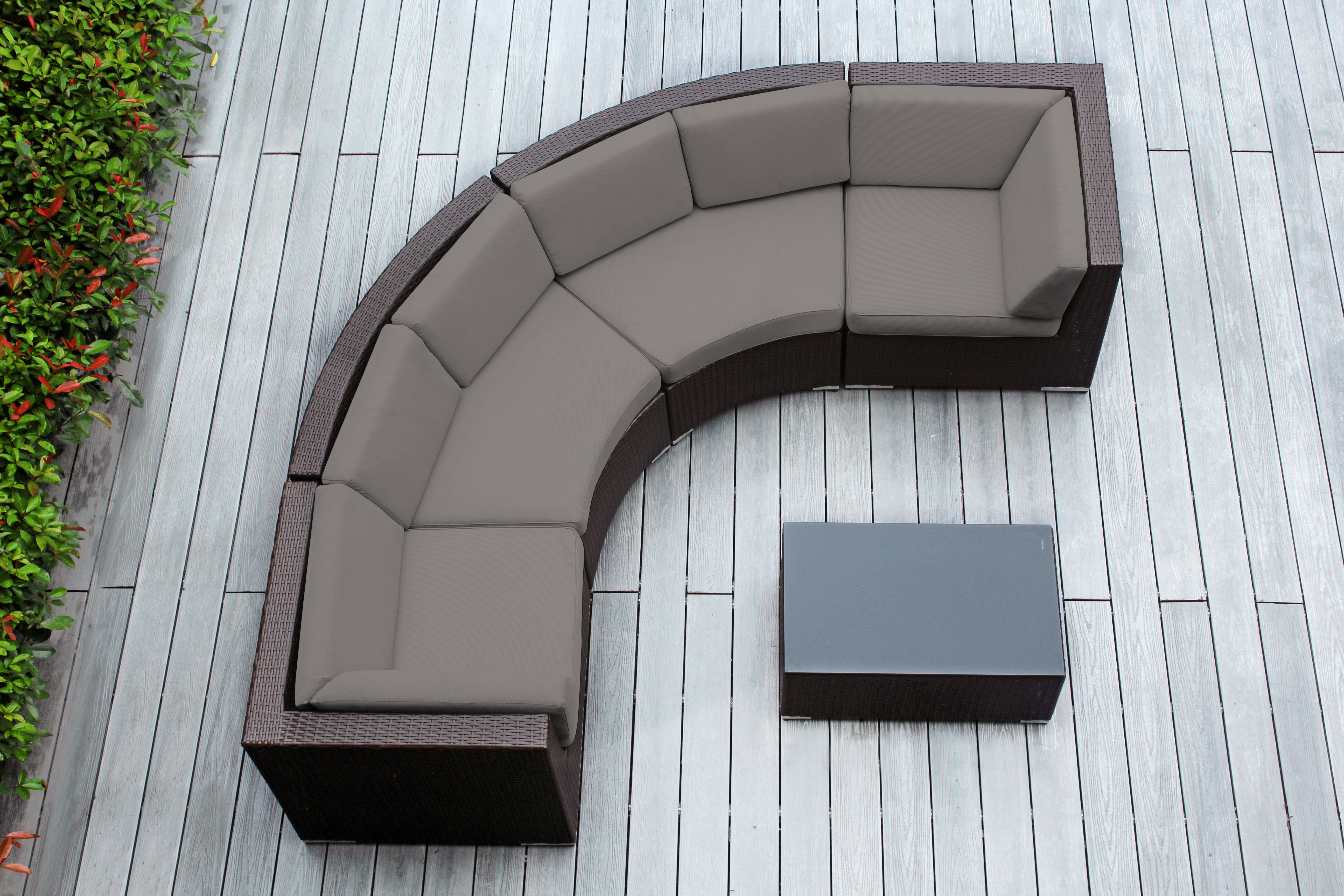 Fully Assembled Rainshield Patio Furniture - Ohana 5 Piece Curved Seating Set with 6" Rainshield Cushions