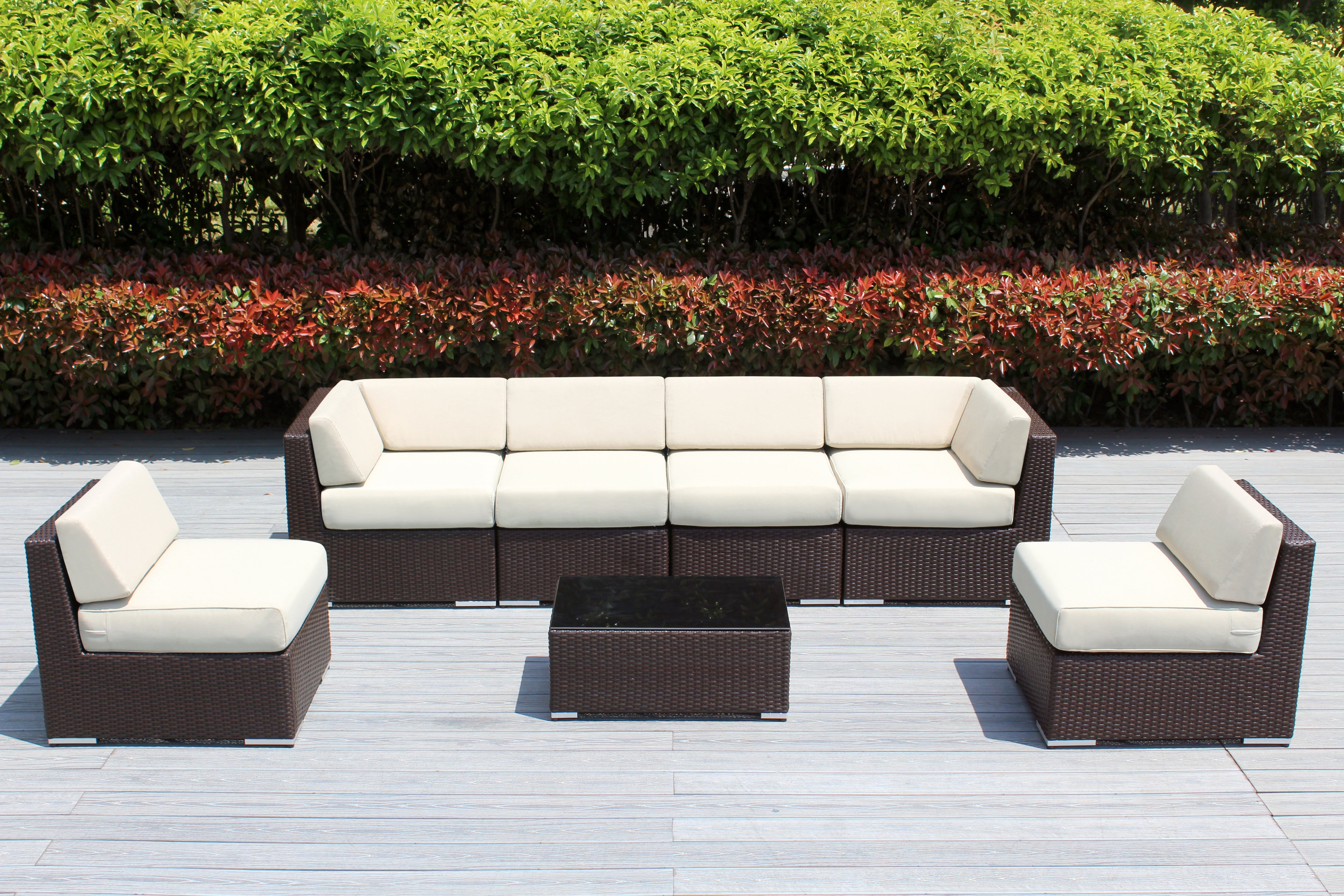 Fully Assembled Rainshield Patio Furniture - Ohana 7 Piece Sectional with 6-inch Water Protected Cushions