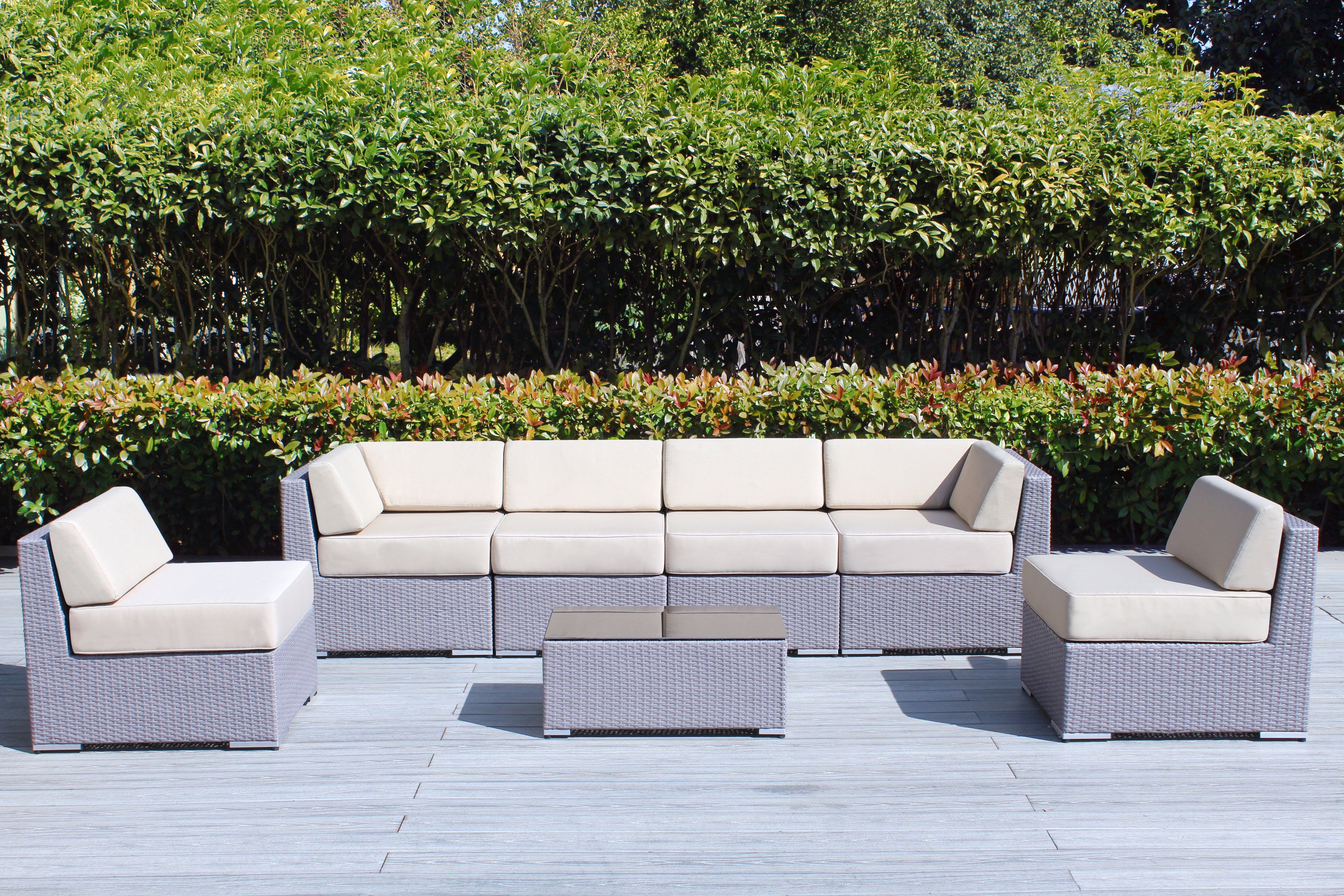 Fully Assembled Rainshield Patio Furniture - Ohana 7 Piece Sectional with 6-inch Water Protected Cushions
