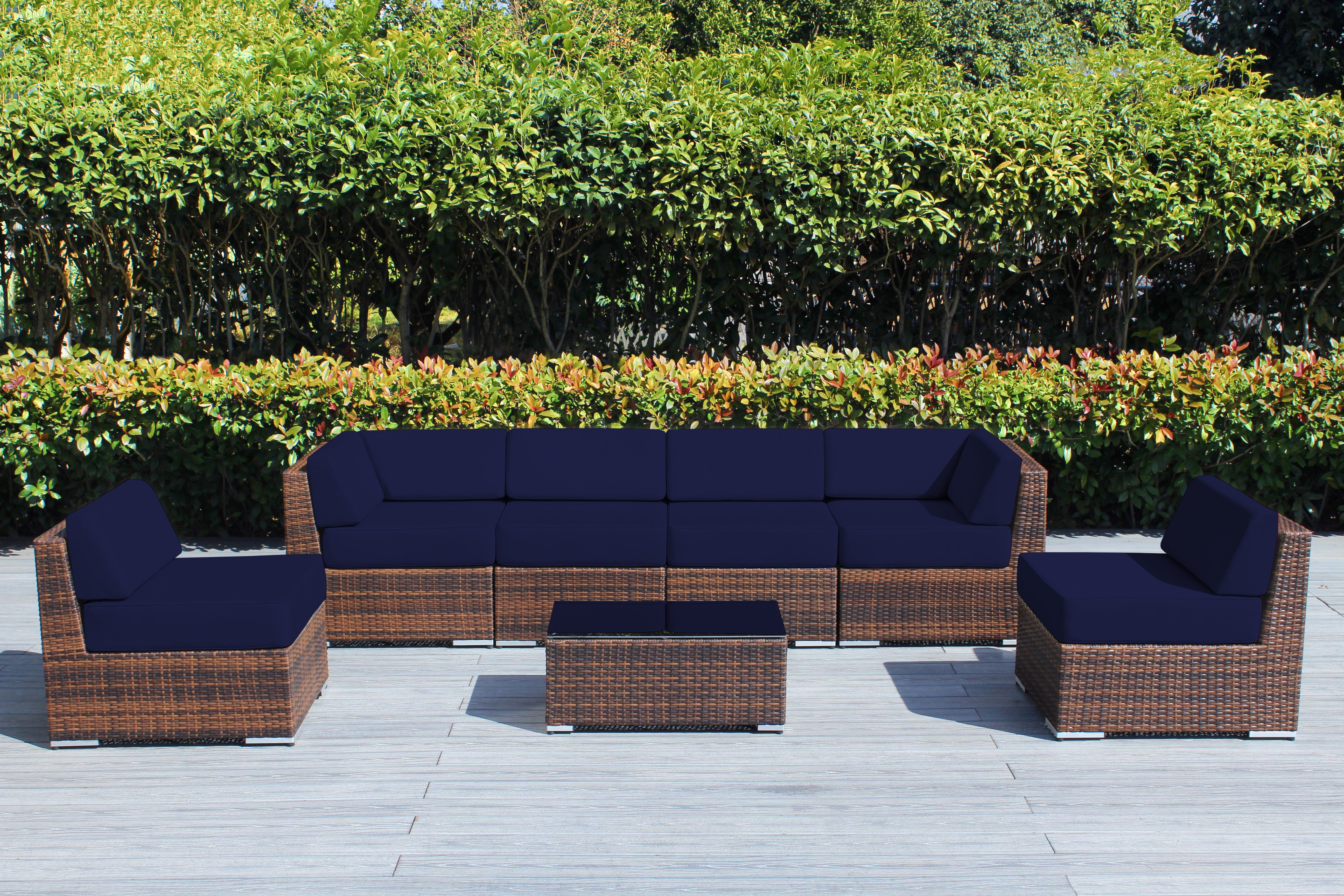 Fully Assembled Rainshield Patio Furniture - Ohana 7 Piece Sectional with 6-inch Water Protected Cushions