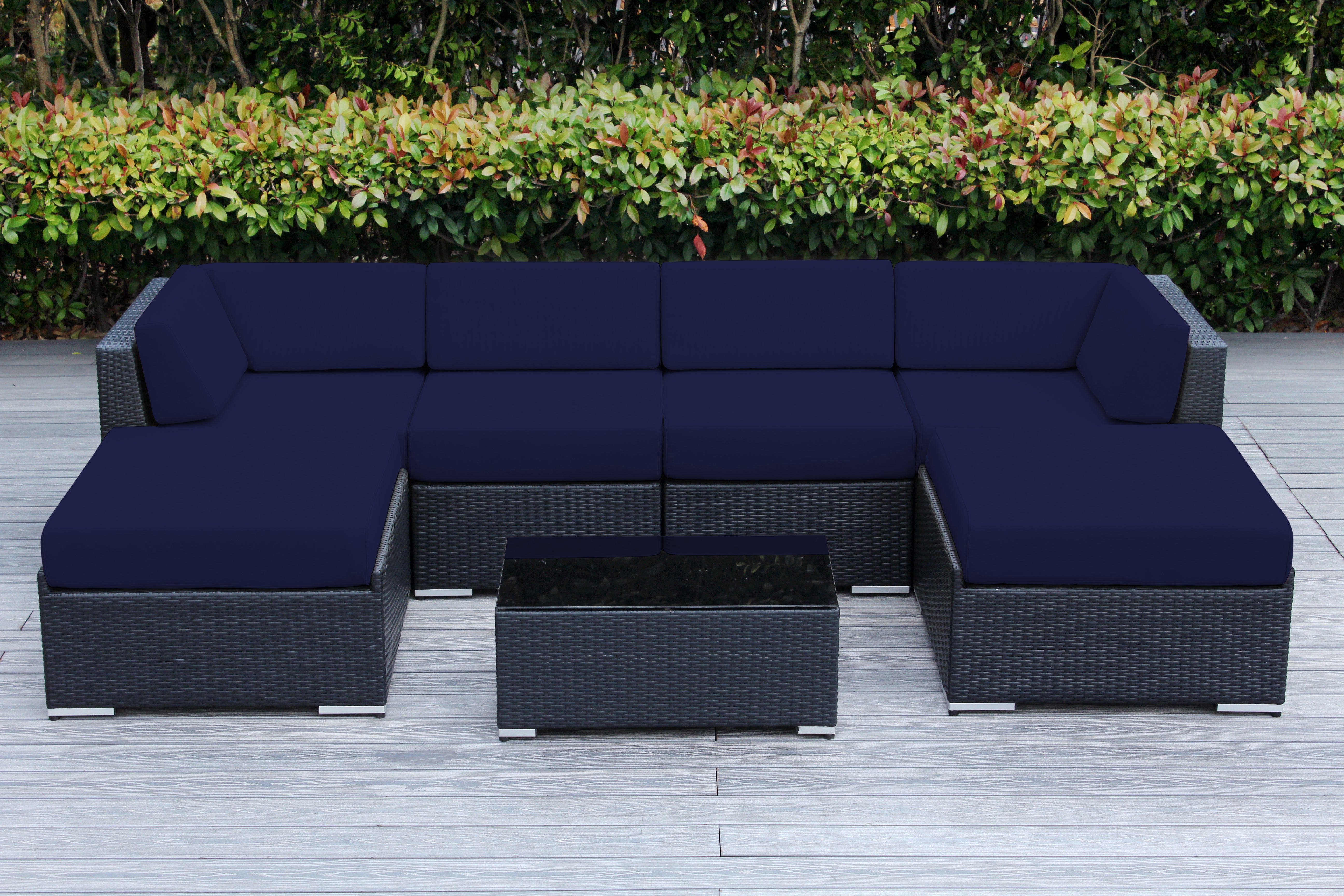Fully Assembled Rainshield Patio Furniture - Ohana 7 Piece Sectional with Ottoman with 6-inch Water Protected Cushions