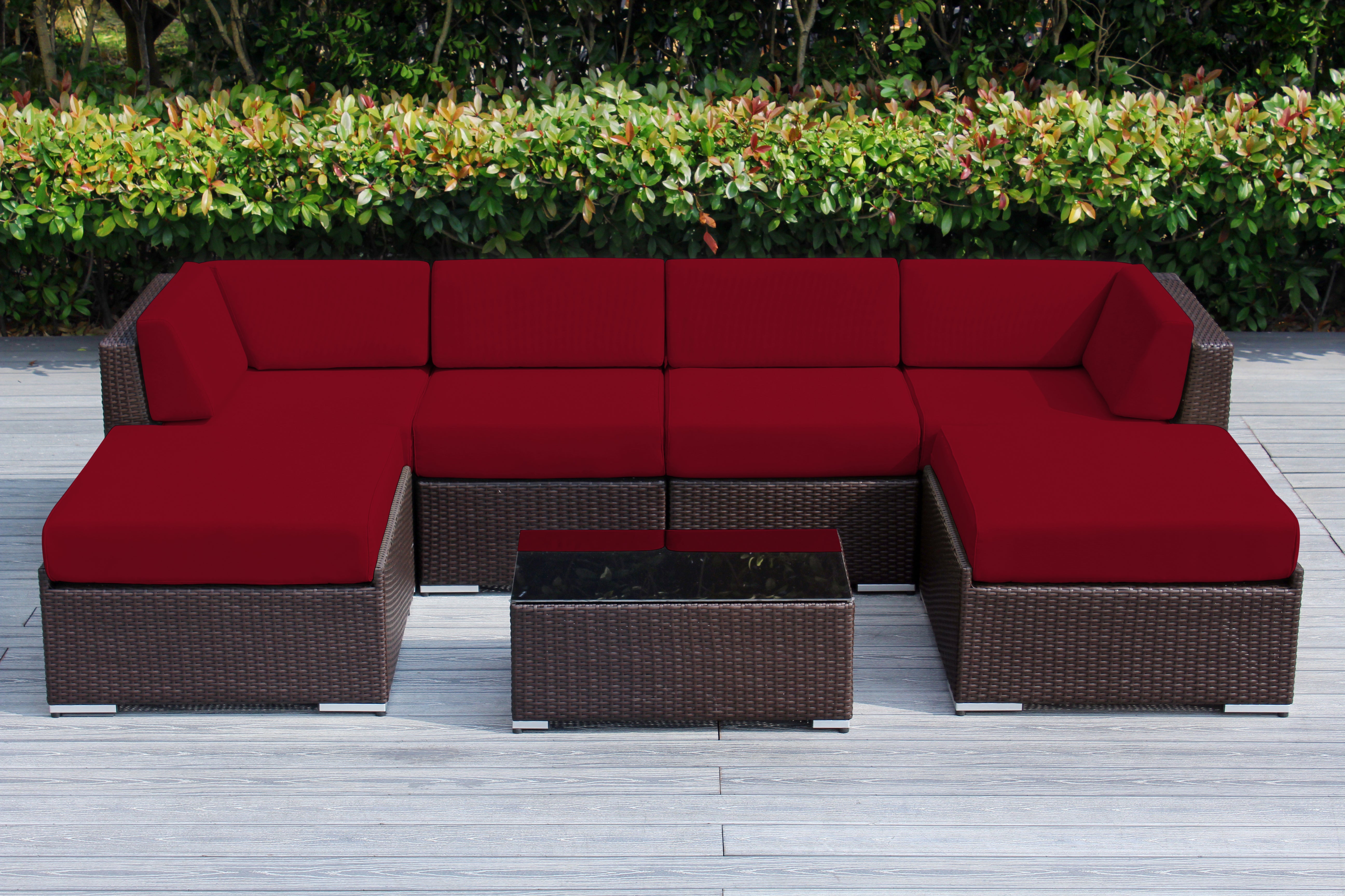 Fully Assembled Rainshield Patio Furniture - Ohana 7 Piece Sectional with Ottoman with 6-inch Water Protected Cushions