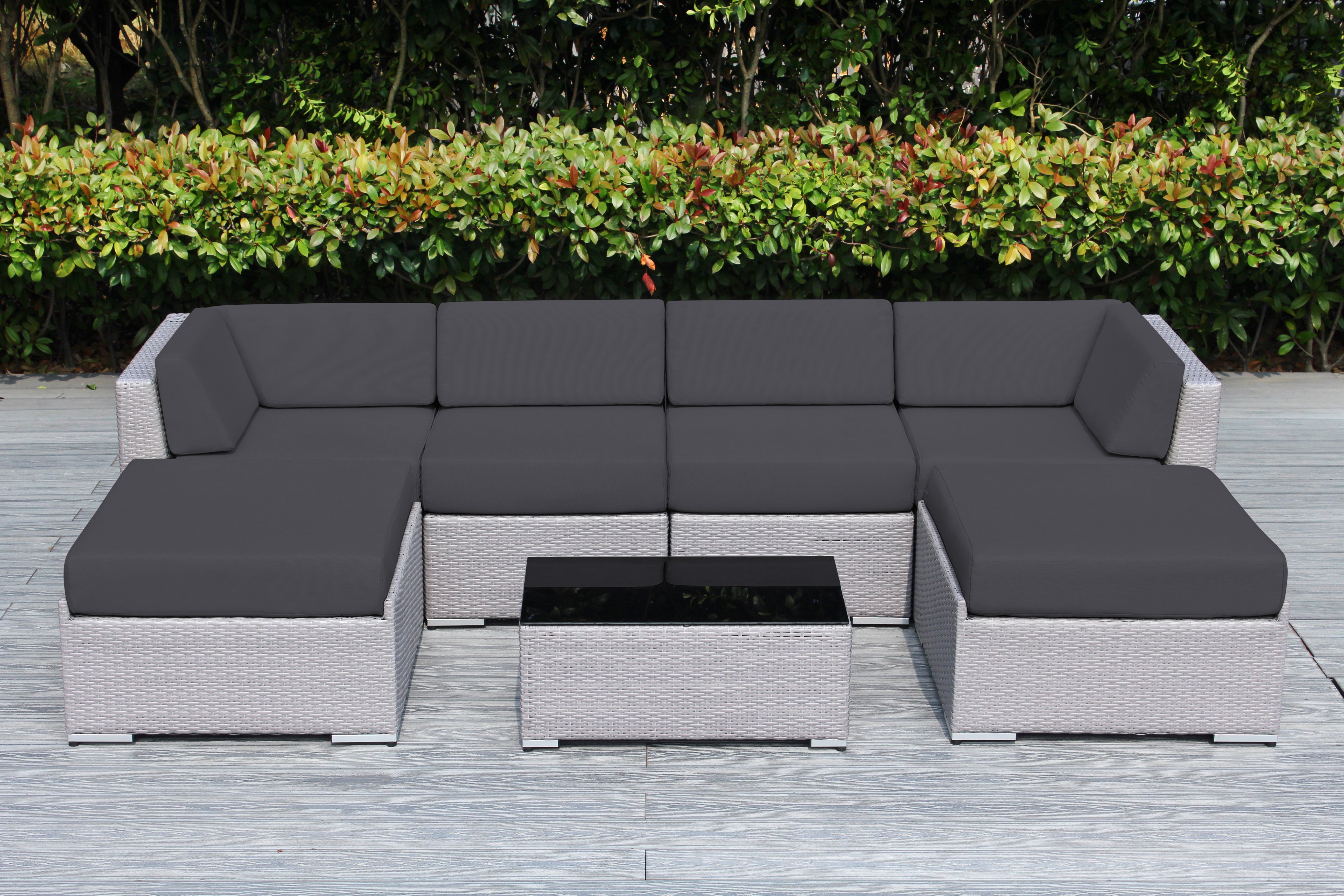 Fully Assembled Rainshield Patio Furniture - Ohana 7 Piece Sectional with Ottoman with 6-inch Water Protected Cushions