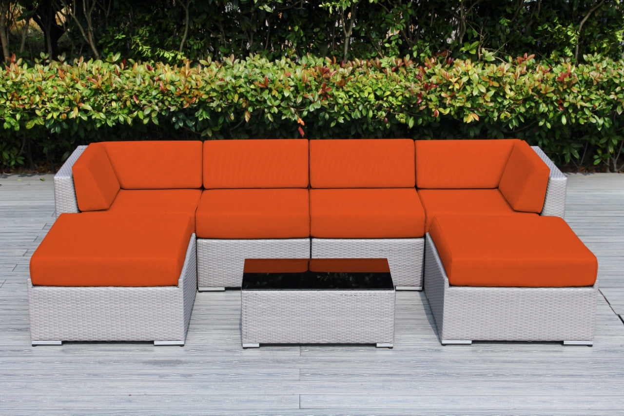 Fully Assembled Rainshield Patio Furniture - Ohana 7 Piece Sectional with Ottoman with 6-inch Water Protected Cushions