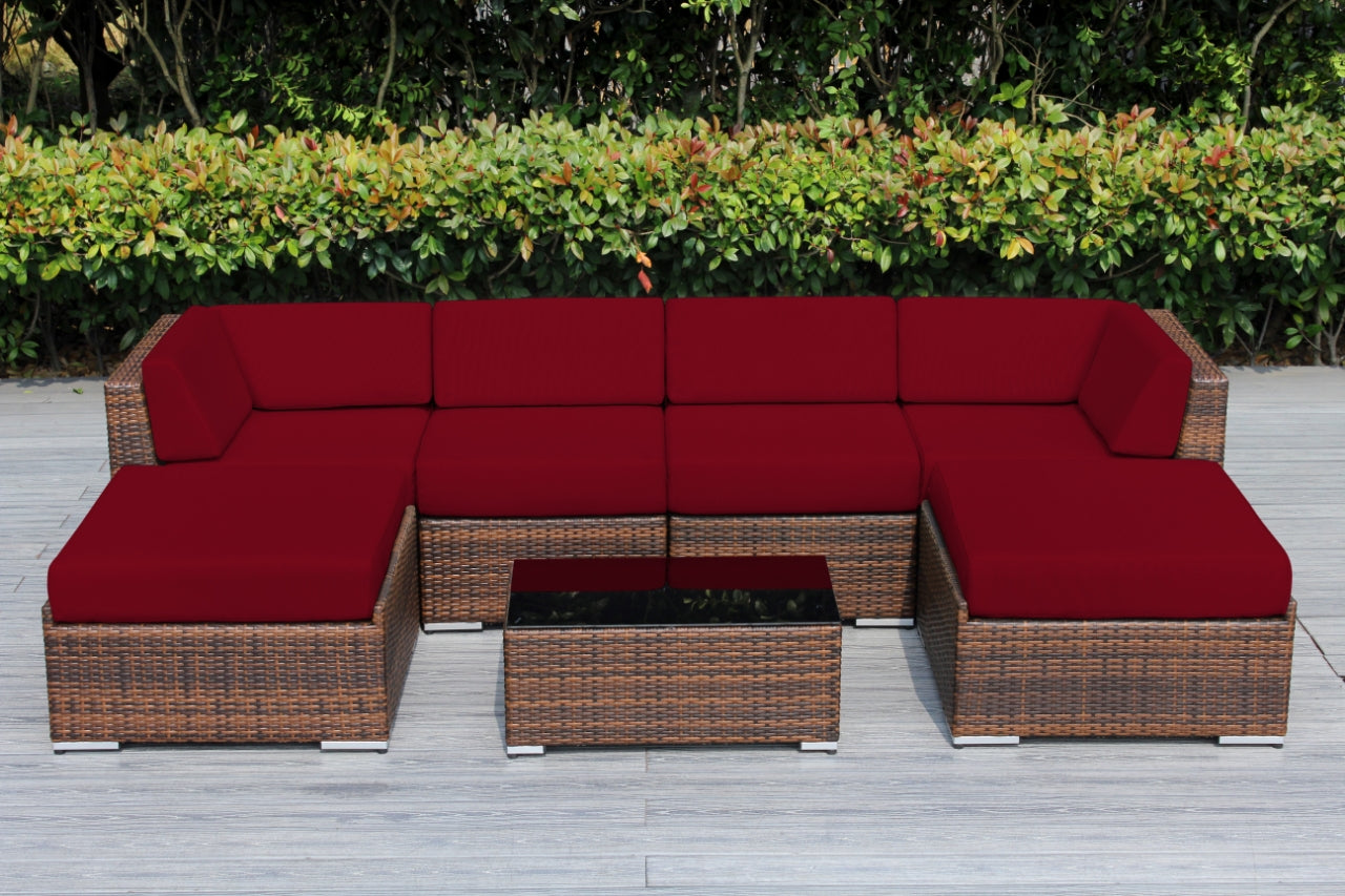Fully Assembled Rainshield Patio Furniture - Ohana 7 Piece Sectional with Ottoman with 6-inch Water Protected Cushions