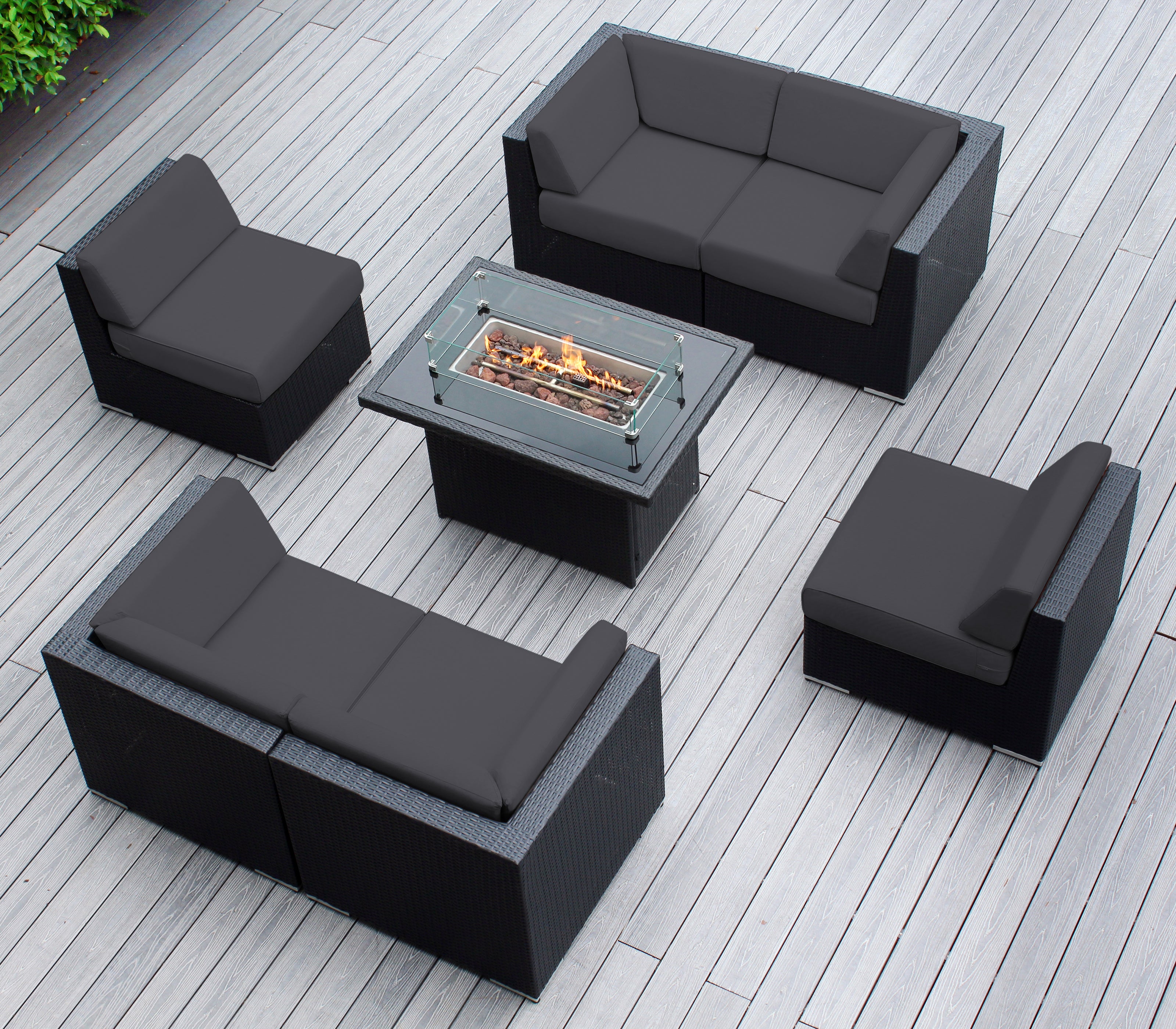 Rainshield Patio Furniture - Ohana 7 Piece Sectional with 6" Cushions and 42" Fire Table