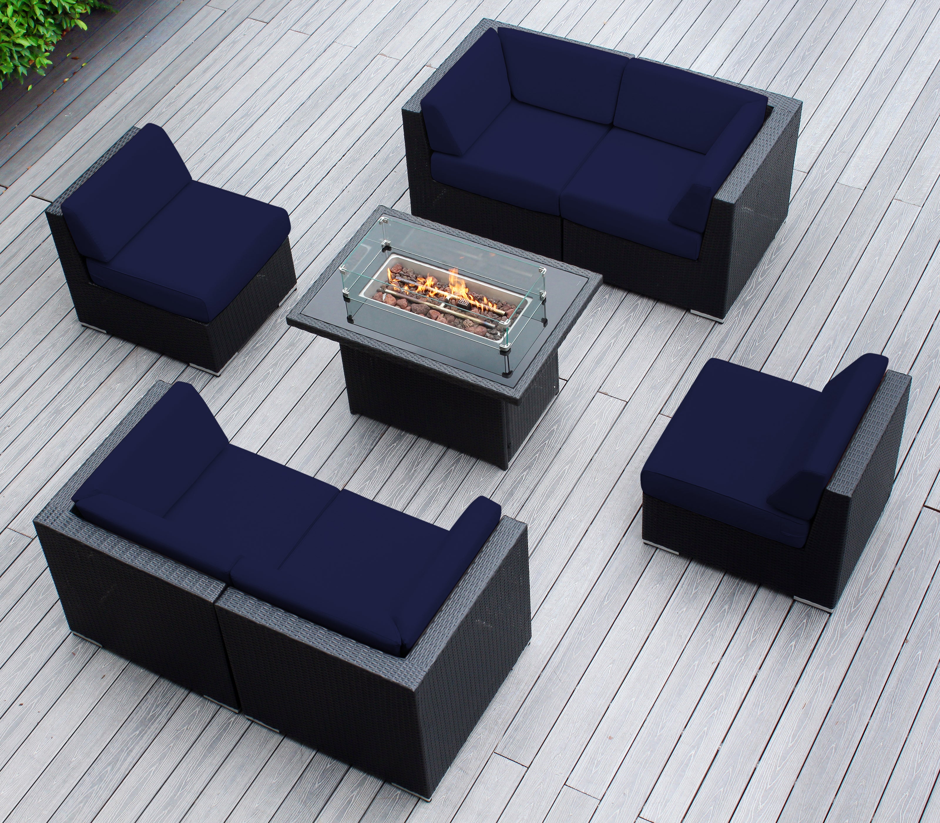 Rainshield Patio Furniture - Ohana 7 Piece Sectional with 6" Cushions and 42" Fire Table