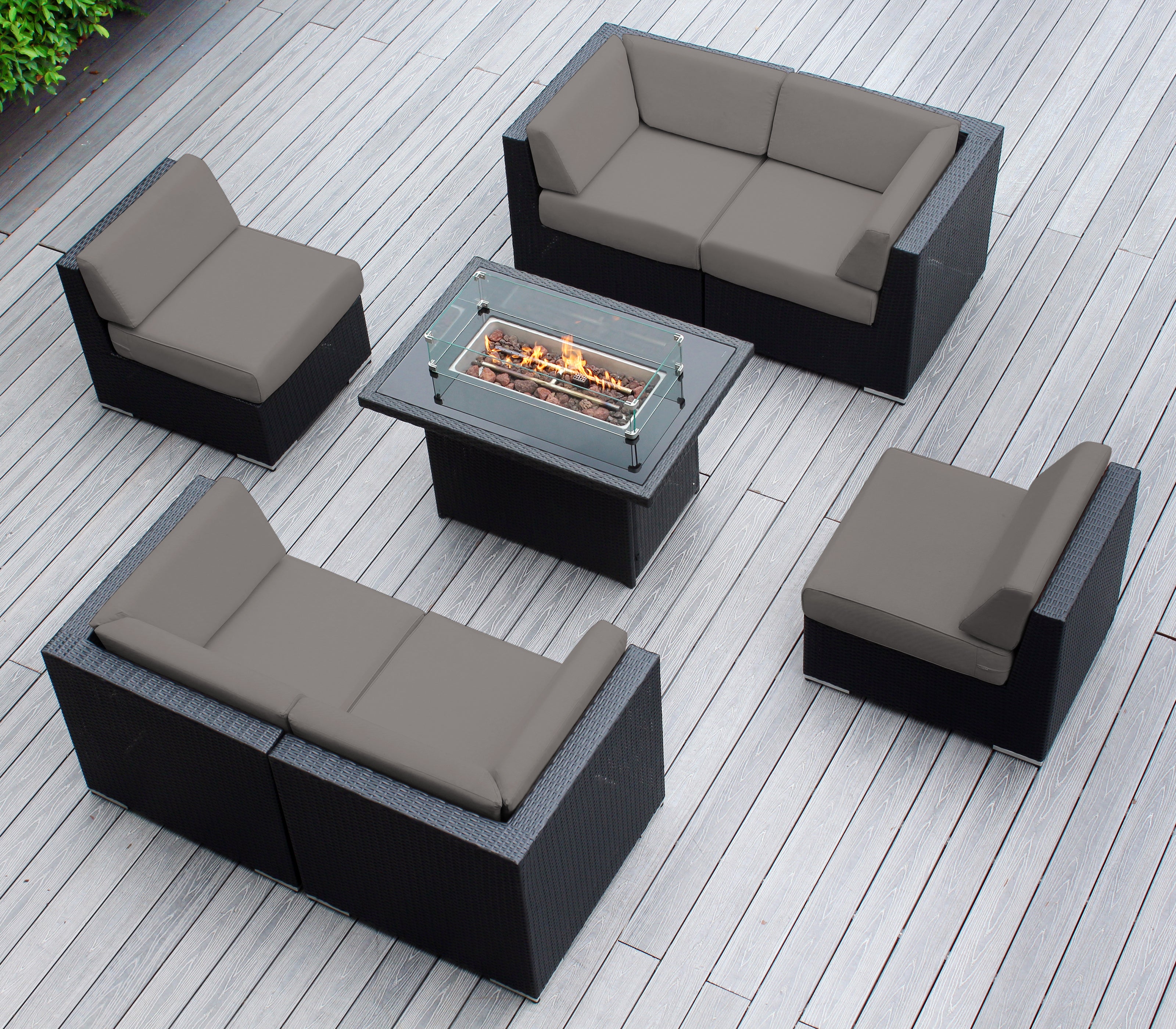 Rainshield Patio Furniture - Ohana 7 Piece Sectional with 6" Cushions and 42" Fire Table