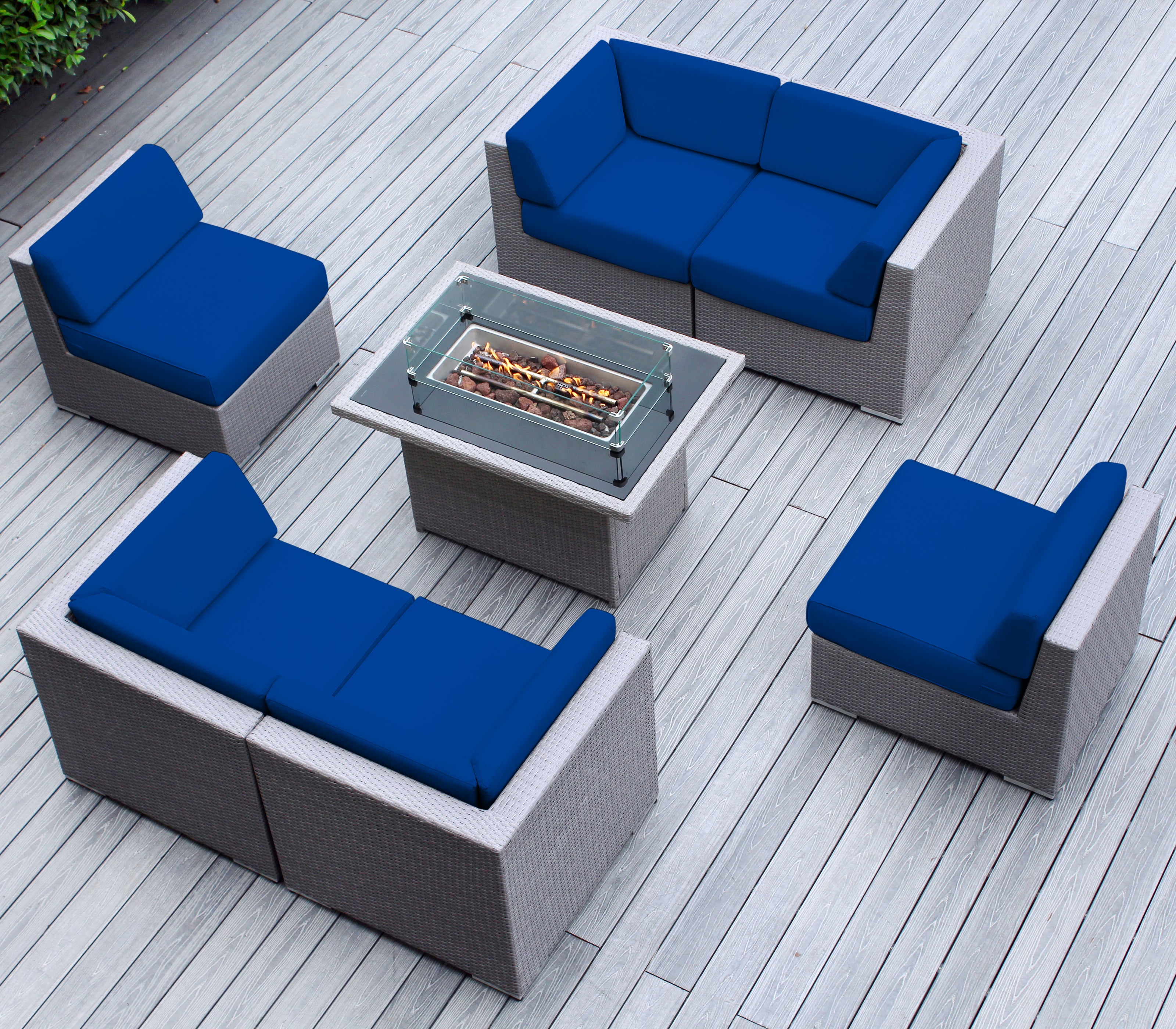 Rainshield Patio Furniture - Ohana 7 Piece Sectional with 6" Cushions and 42" Fire Table