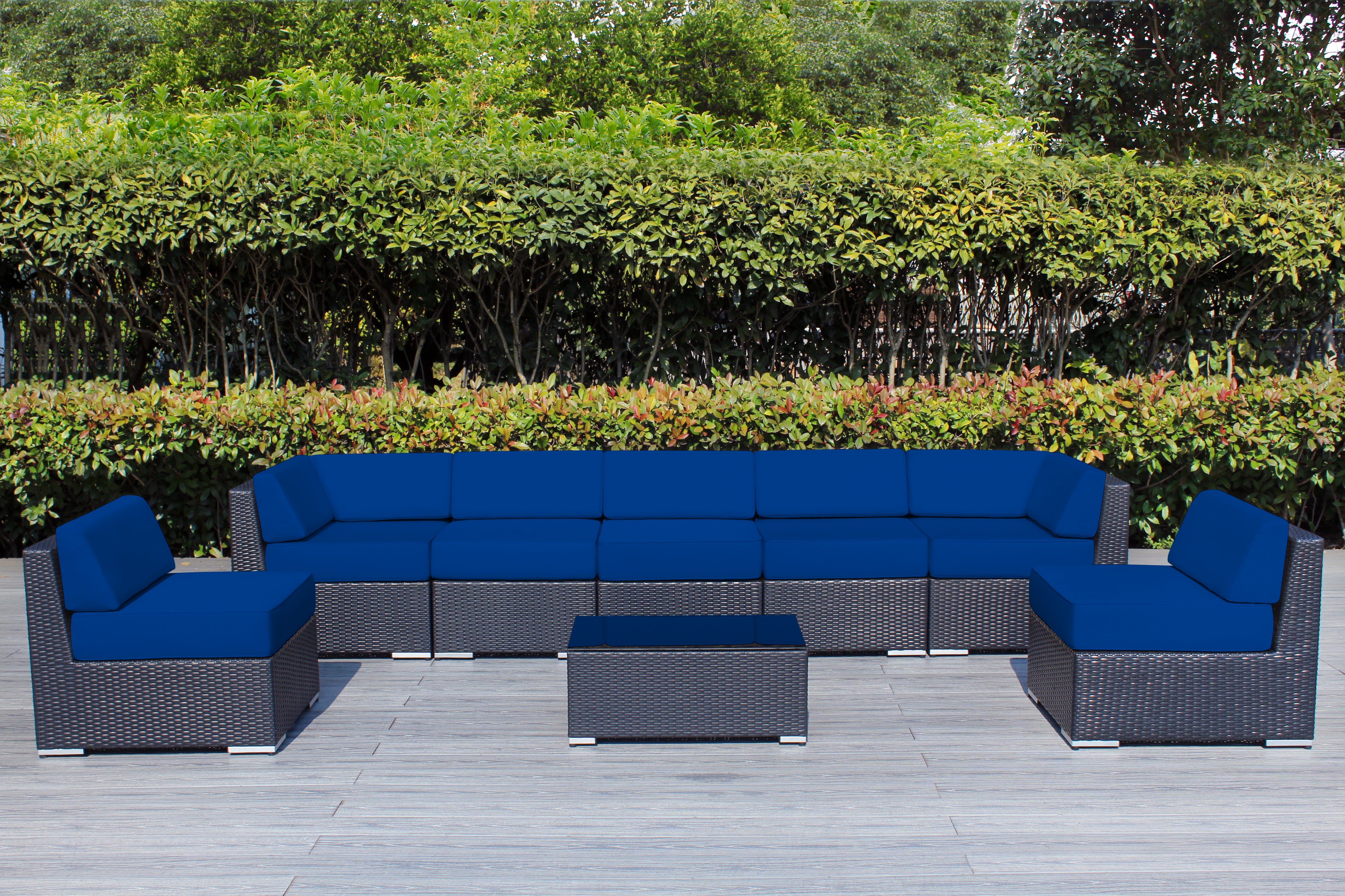 Fully Assembled Rainshield Patio Furniture - Ohana 8 Piece Sectional with 6-inch Water Protected Cushions