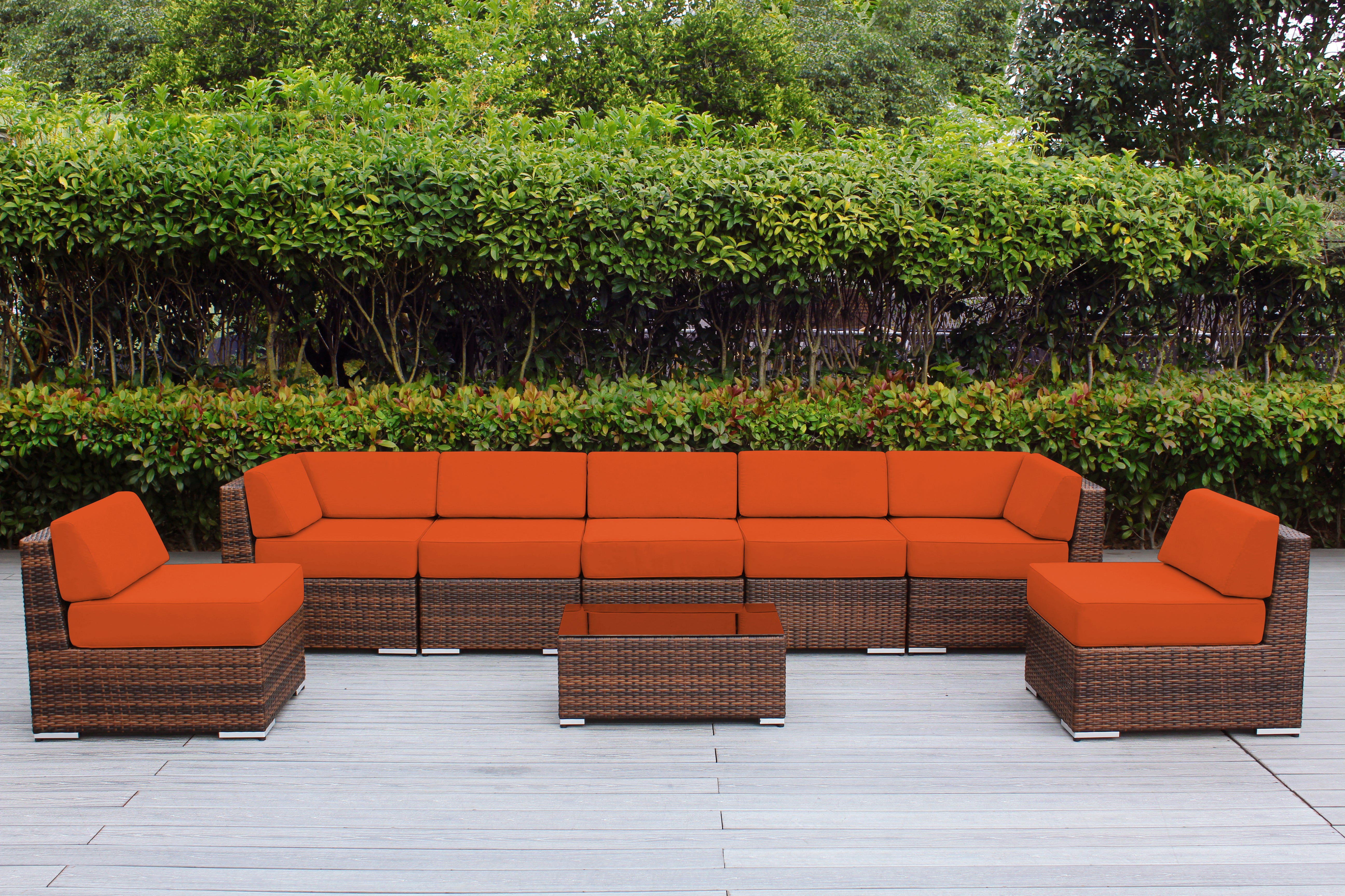 Fully Assembled Rainshield Patio Furniture - Ohana 8 Piece Sectional with 6-inch Water Protected Cushions