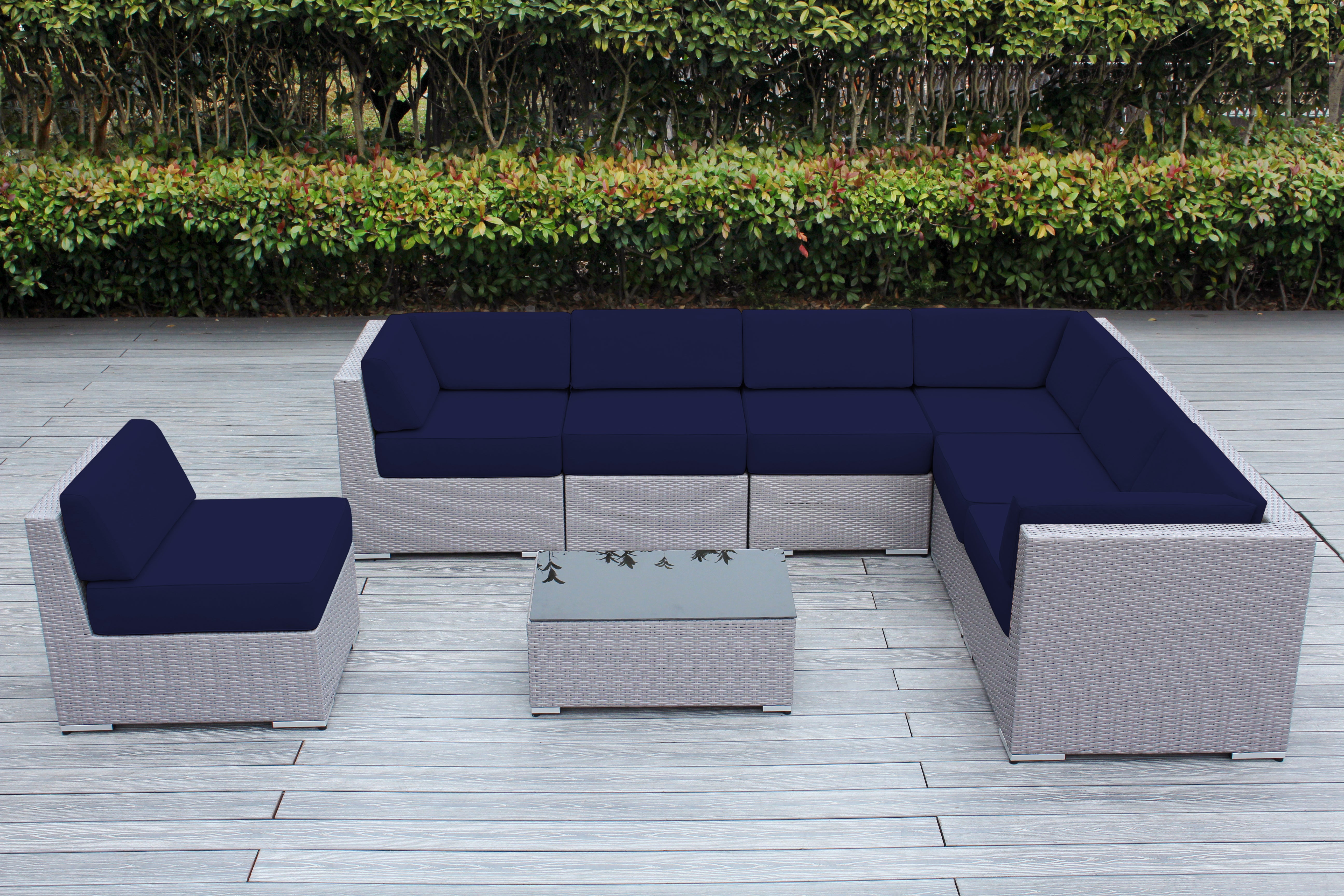 Fully Assembled Rainshield Patio Furniture -  Ohana 8 Piece L Shape Sectional with 6-inch Water Protected Cushions