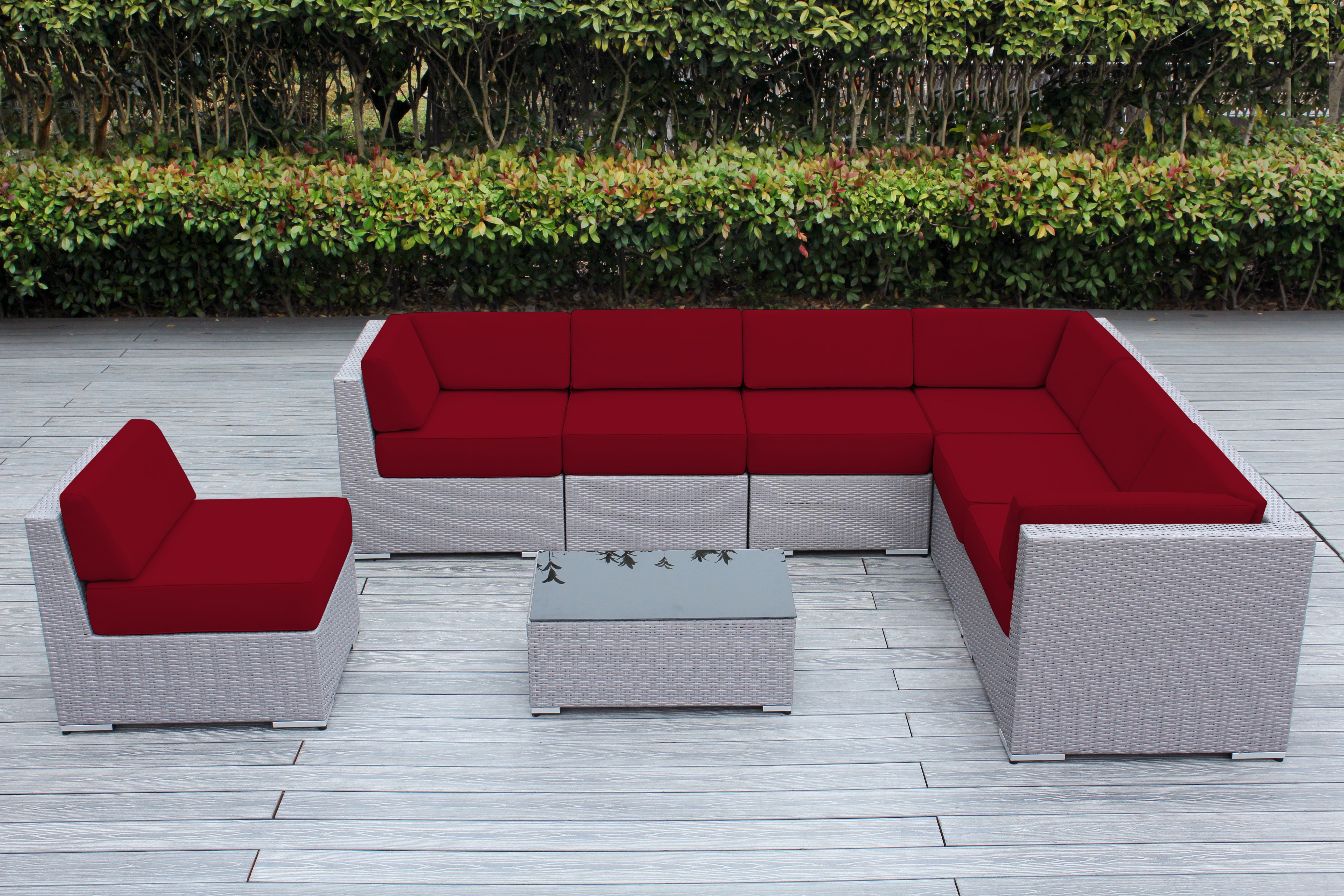 Fully Assembled Rainshield Patio Furniture -  Ohana 8 Piece L Shape Sectional with 6-inch Water Protected Cushions