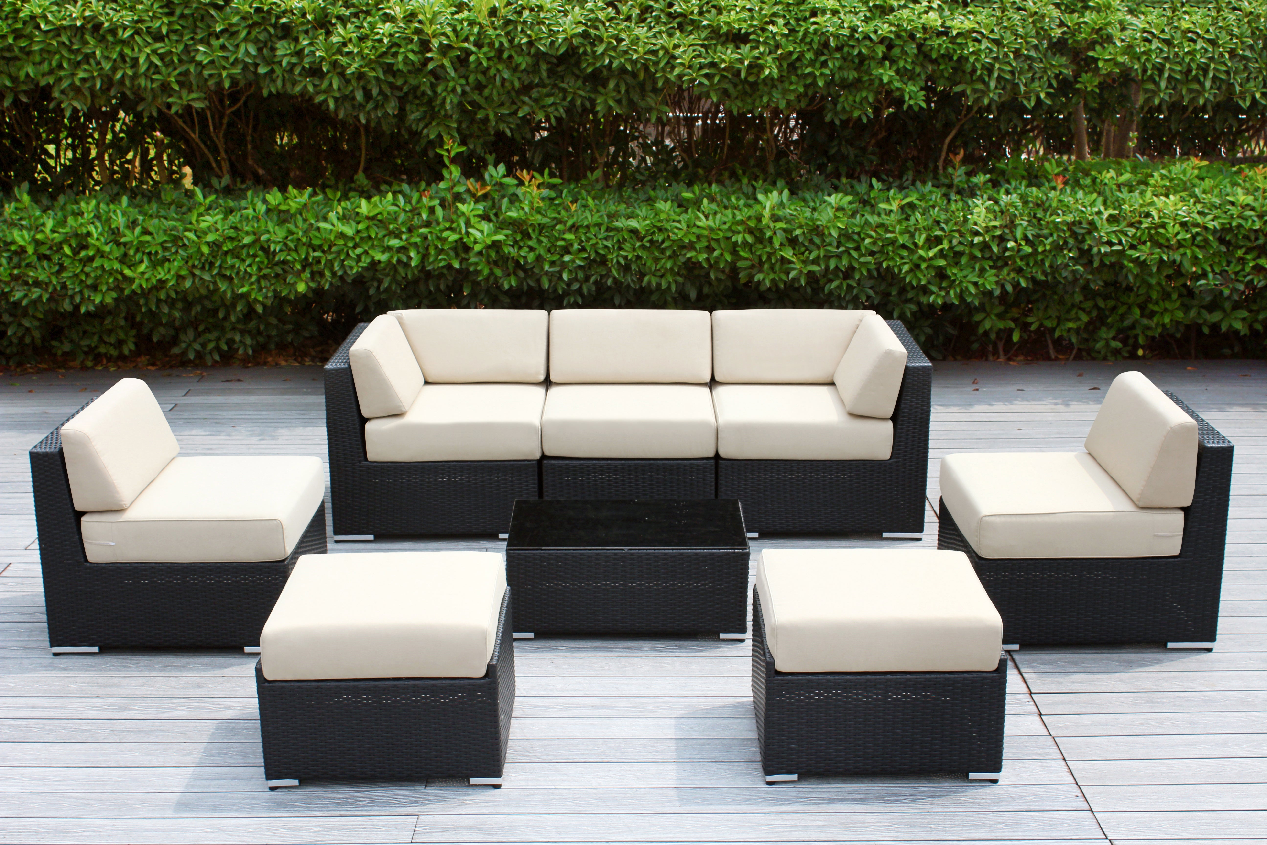 Fully Assembled Rainshield Patio Furniture - Ohana 8 Piece Sectional with 6-inch Cushions