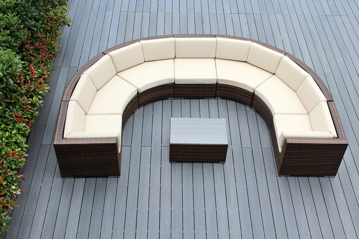 Fully Assembled Rainshield Patio Furniture - Ohana 8 Piece Curved Seating Set with 6" Rainshield Cushions