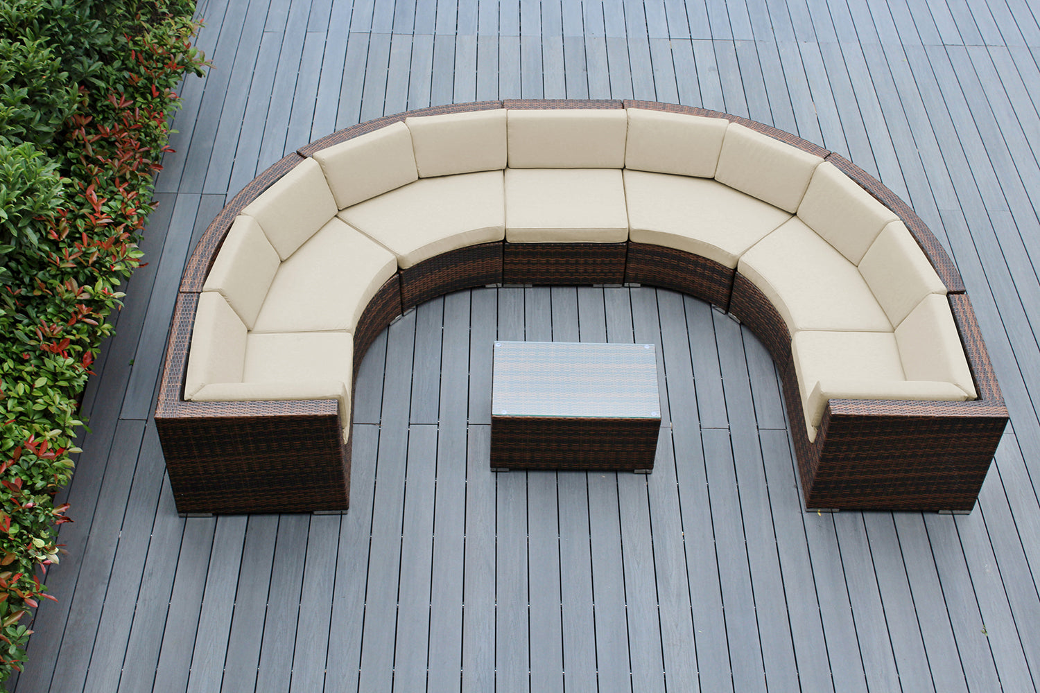 Fully Assembled Rainshield Patio Furniture - Ohana 8 Piece Curved Seating Set with 6" Rainshield Cushions