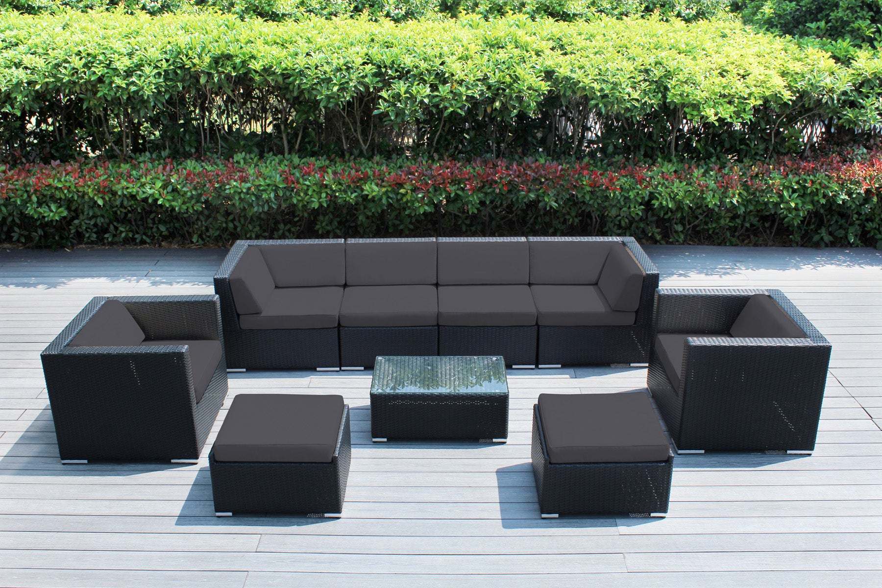 Fully Assembled Rainshield Patio Furniture - Ohana 9 Piece Sectional with Club Chairs and 6-inch Cushions