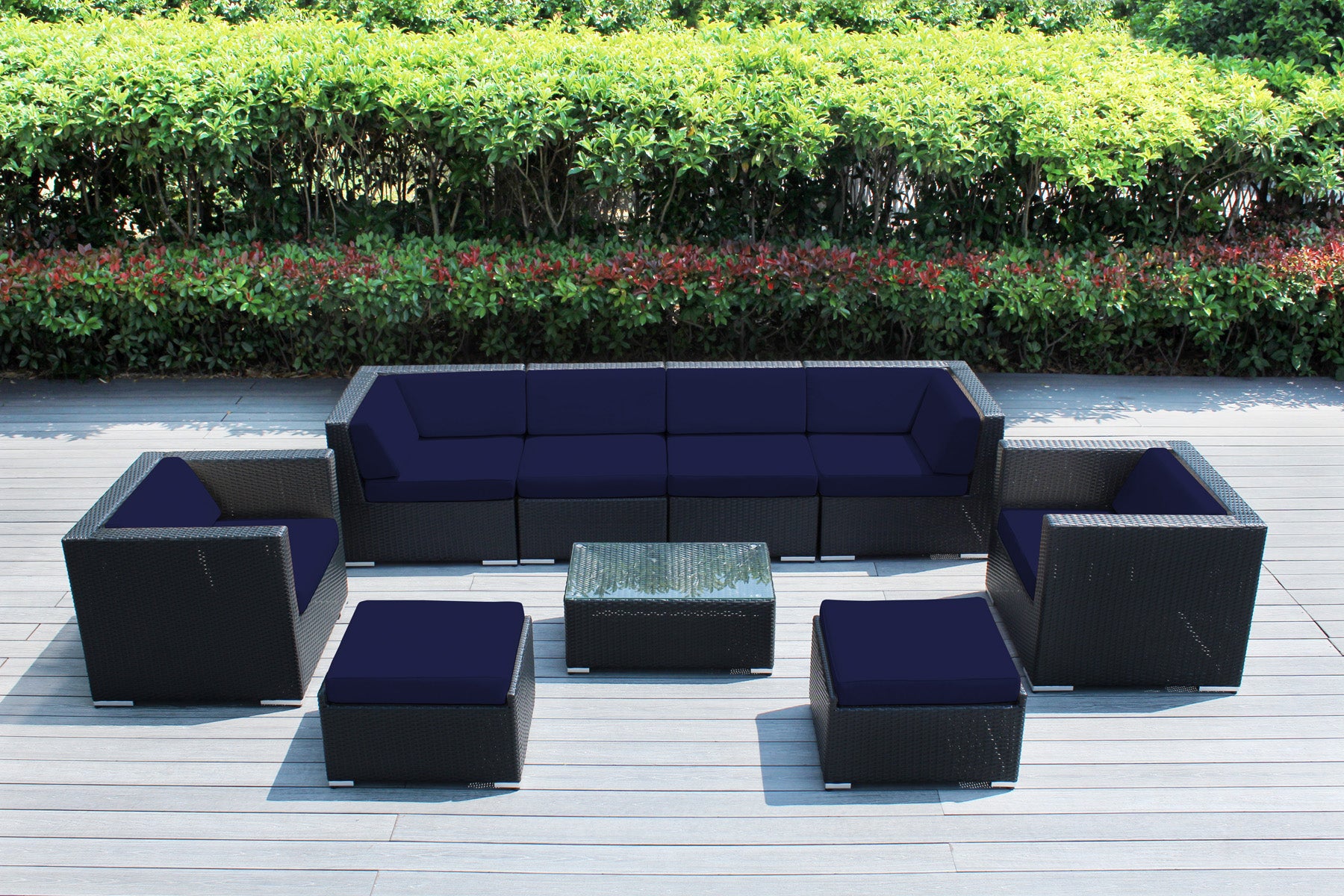 Fully Assembled Rainshield Patio Furniture - Ohana 9 Piece Sectional with Club Chairs and 6-inch Cushions
