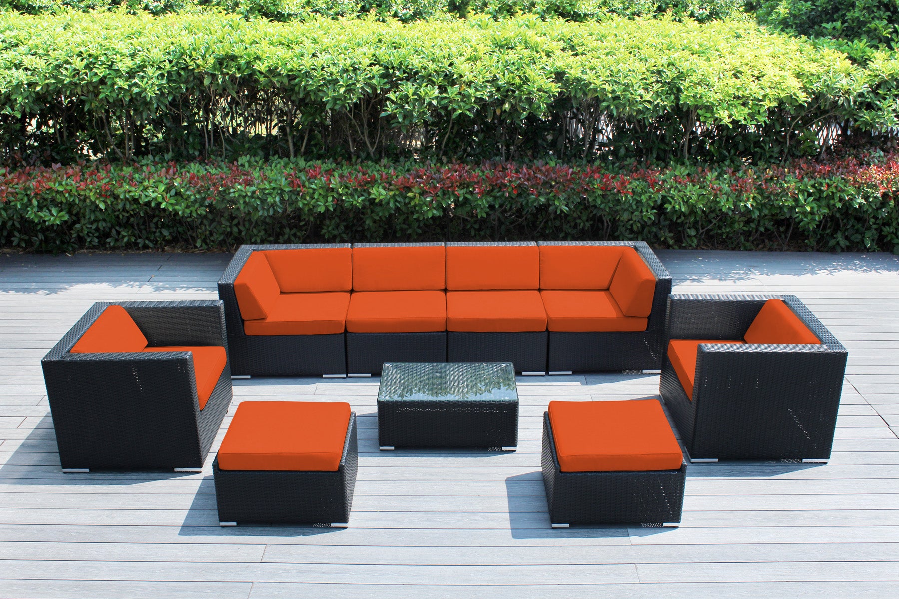Fully Assembled Rainshield Patio Furniture - Ohana 9 Piece Sectional with Club Chairs and 6-inch Cushions