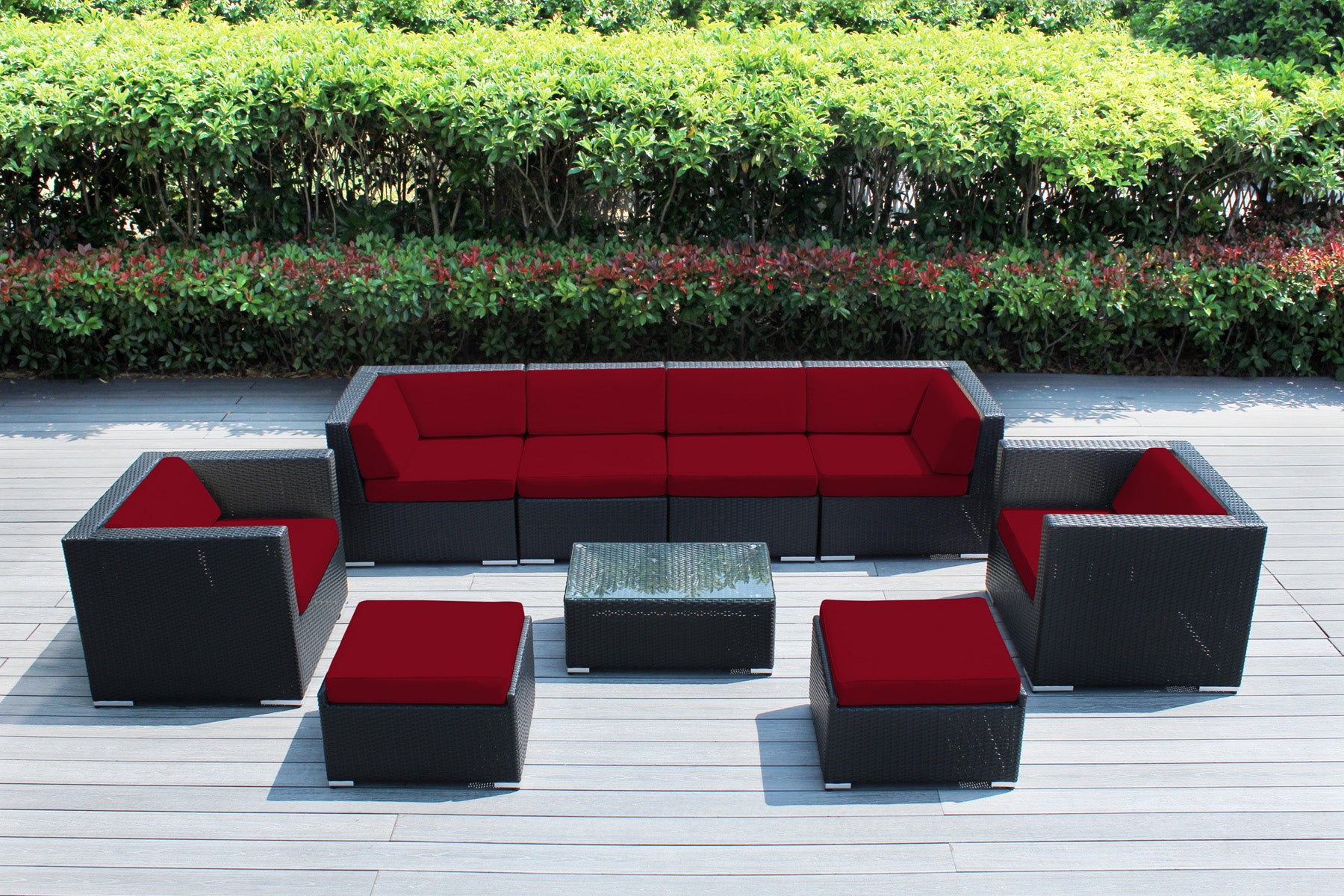 Fully Assembled Rainshield Patio Furniture - Ohana 9 Piece Sectional with Club Chairs and 6-inch Cushions