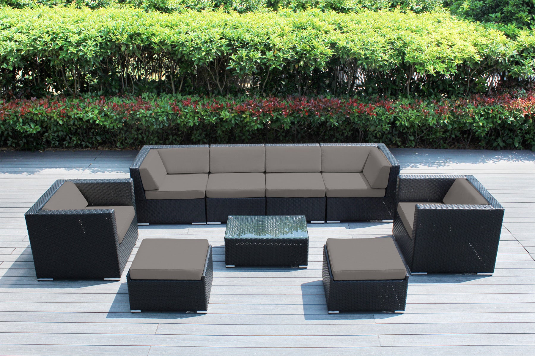 Fully Assembled Rainshield Patio Furniture - Ohana 9 Piece Sectional with Club Chairs and 6-inch Cushions
