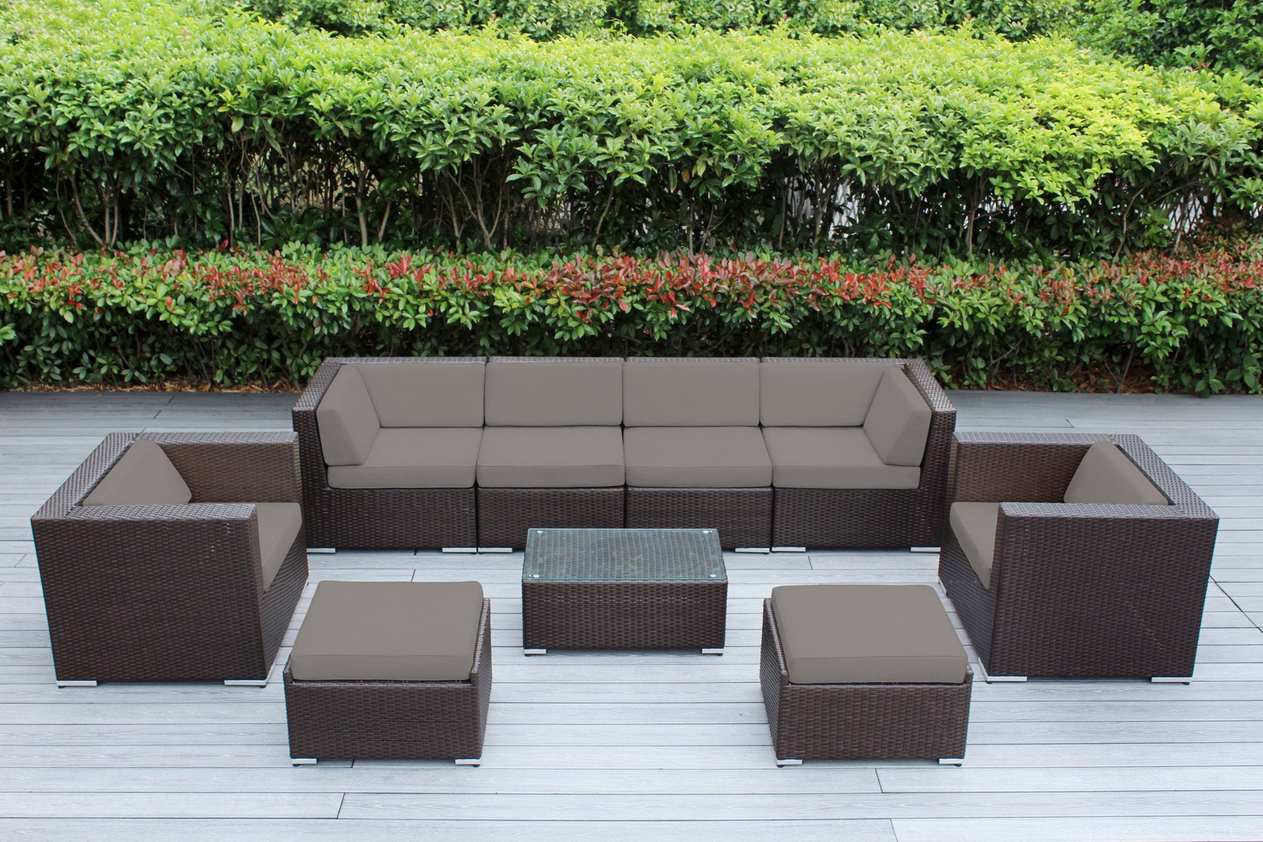 Fully Assembled Rainshield Patio Furniture - Ohana 9 Piece Sectional with Club Chairs and 6-inch Cushions