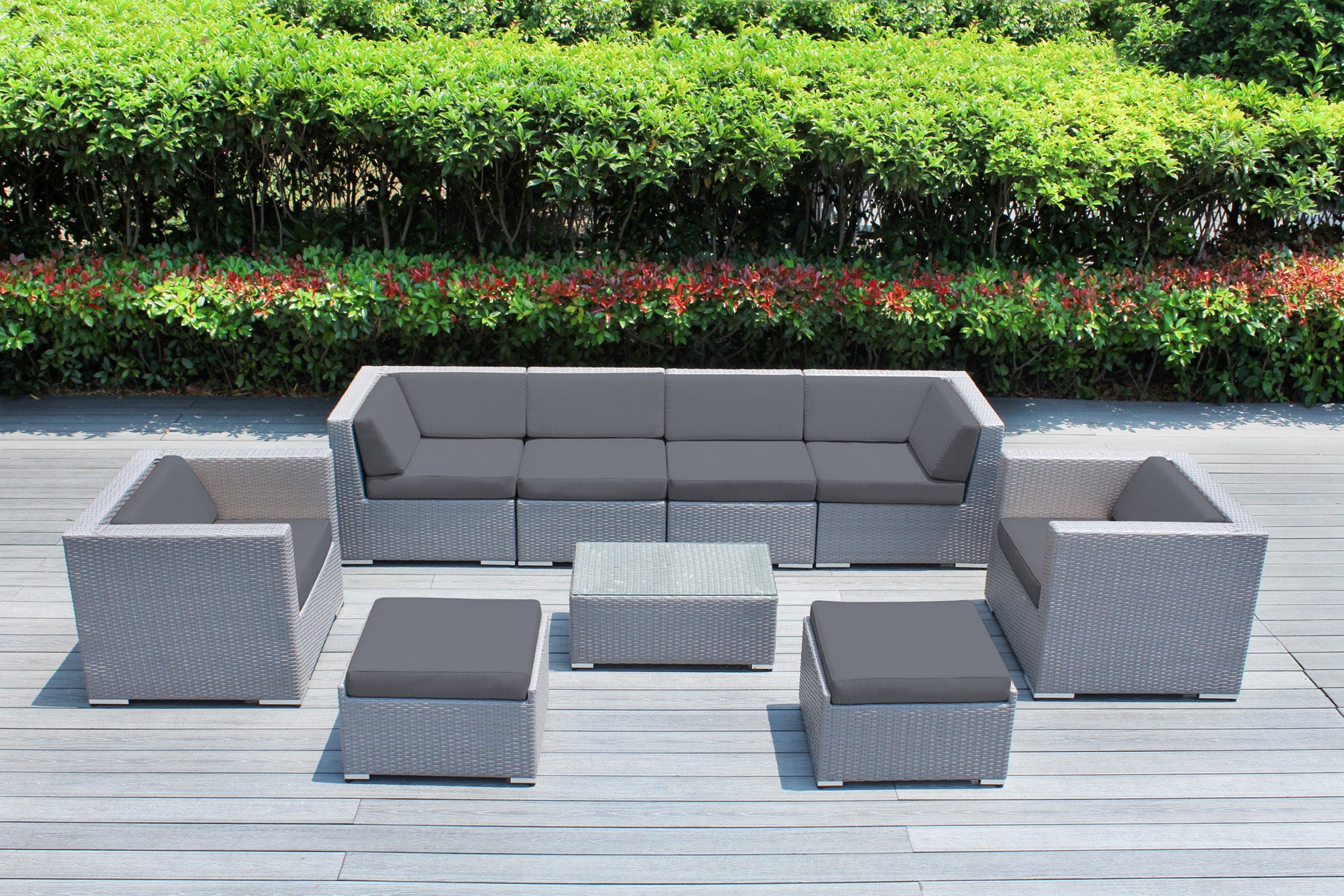 Fully Assembled Rainshield Patio Furniture - Ohana 9 Piece Sectional with Club Chairs and 6-inch Cushions