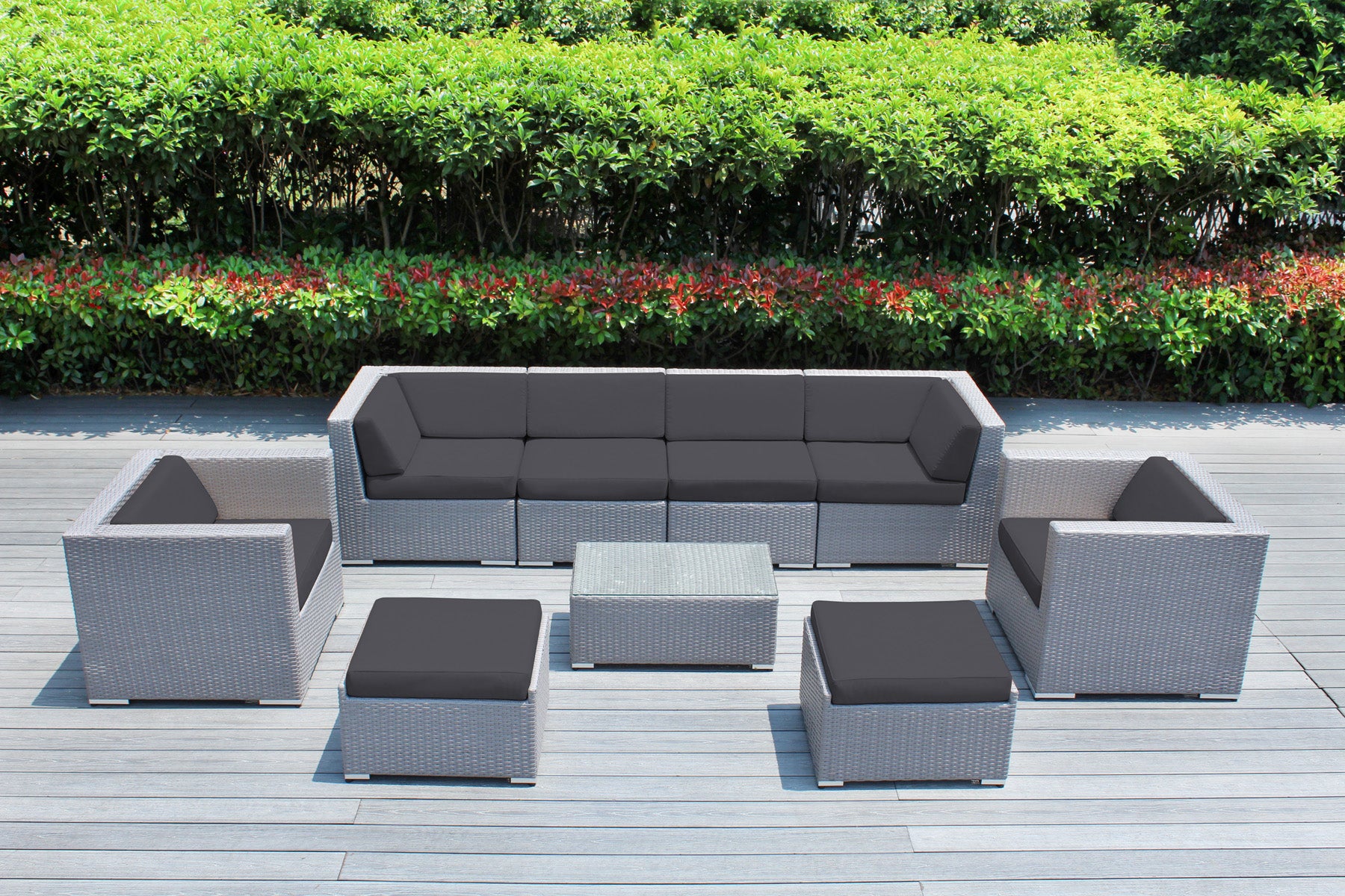 Fully Assembled Rainshield Patio Furniture - Ohana 9 Piece Sectional with Club Chairs and 6-inch Cushions