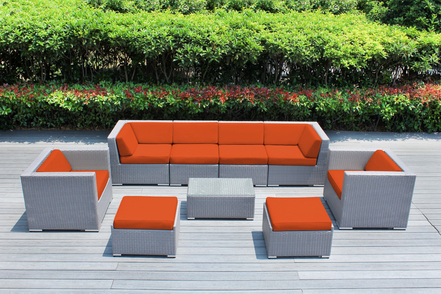 Fully Assembled Rainshield Patio Furniture - Ohana 9 Piece Sectional with Club Chairs and 6-inch Cushions