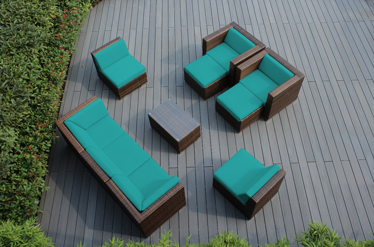 Fully Assembled Rainshield Patio Furniture - Ohana 10 Piece Sectional with Club Chairs and 6-inch Water Protection Cushions