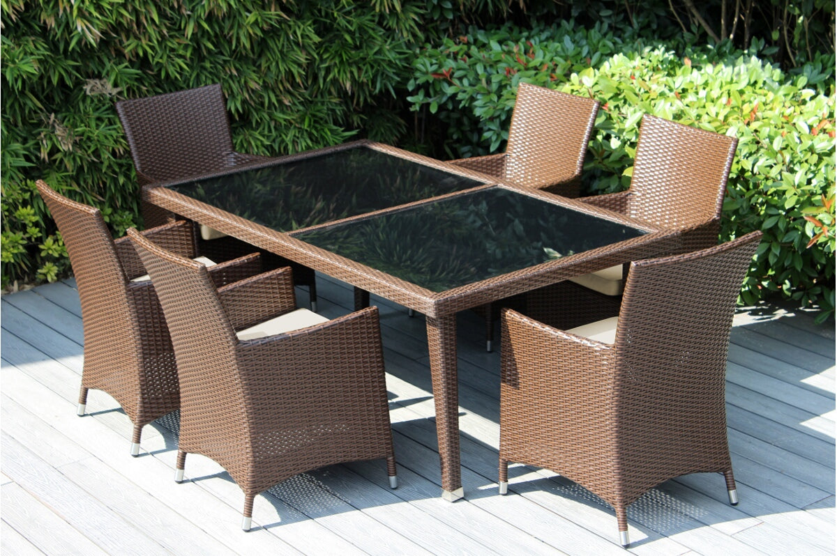 Ohana 7-Piece Outdoor Dining Set with All-Weather Wicker Table and 6 Chairs