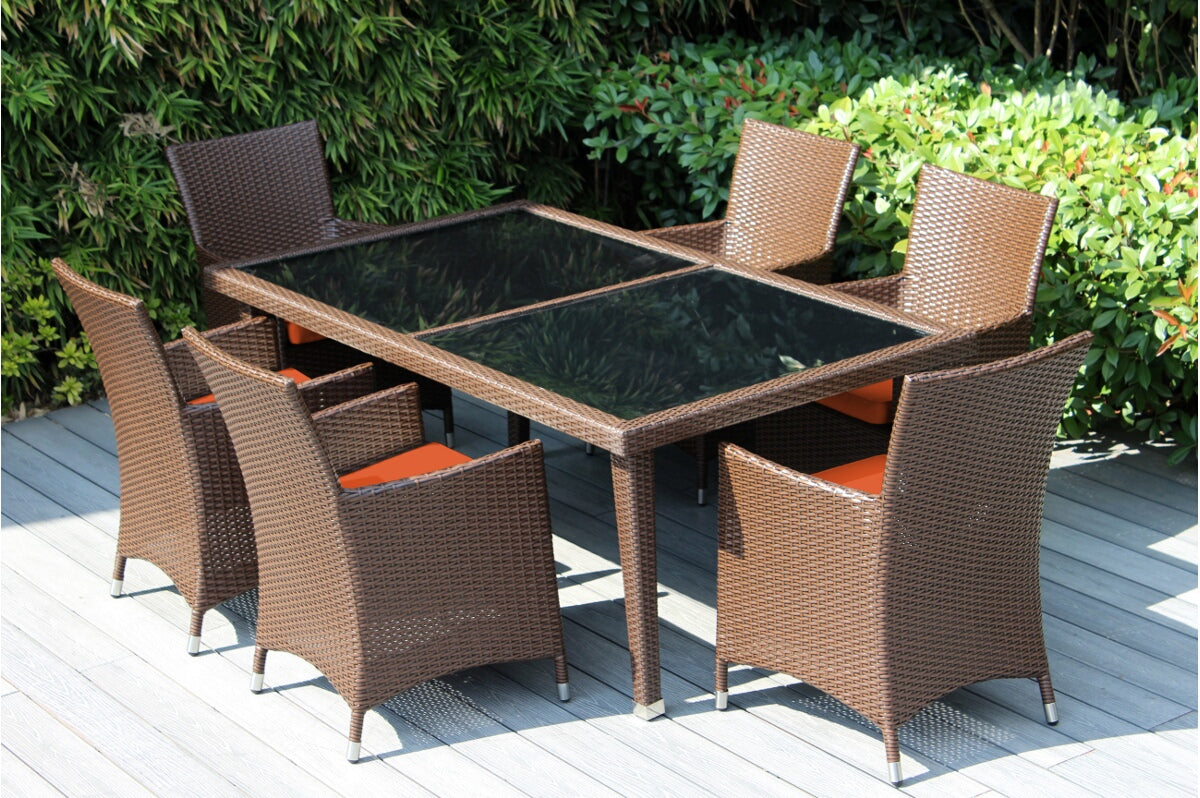 Ohana 7-Piece Outdoor Dining Set with All-Weather Wicker Table and 6 Chairs
