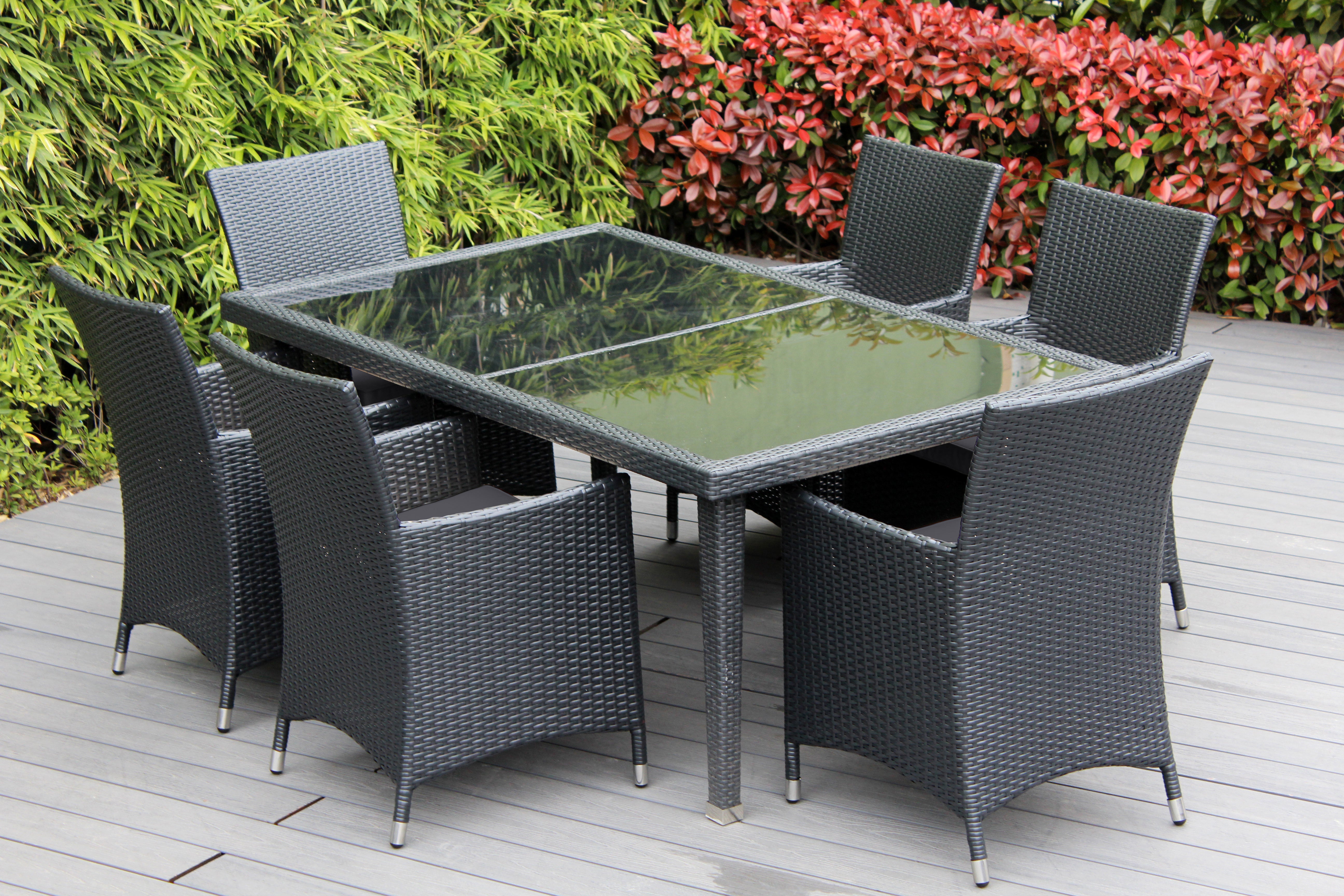 Ohana 7-Piece Outdoor Dining Set with All-Weather Wicker Table and 6 Chairs