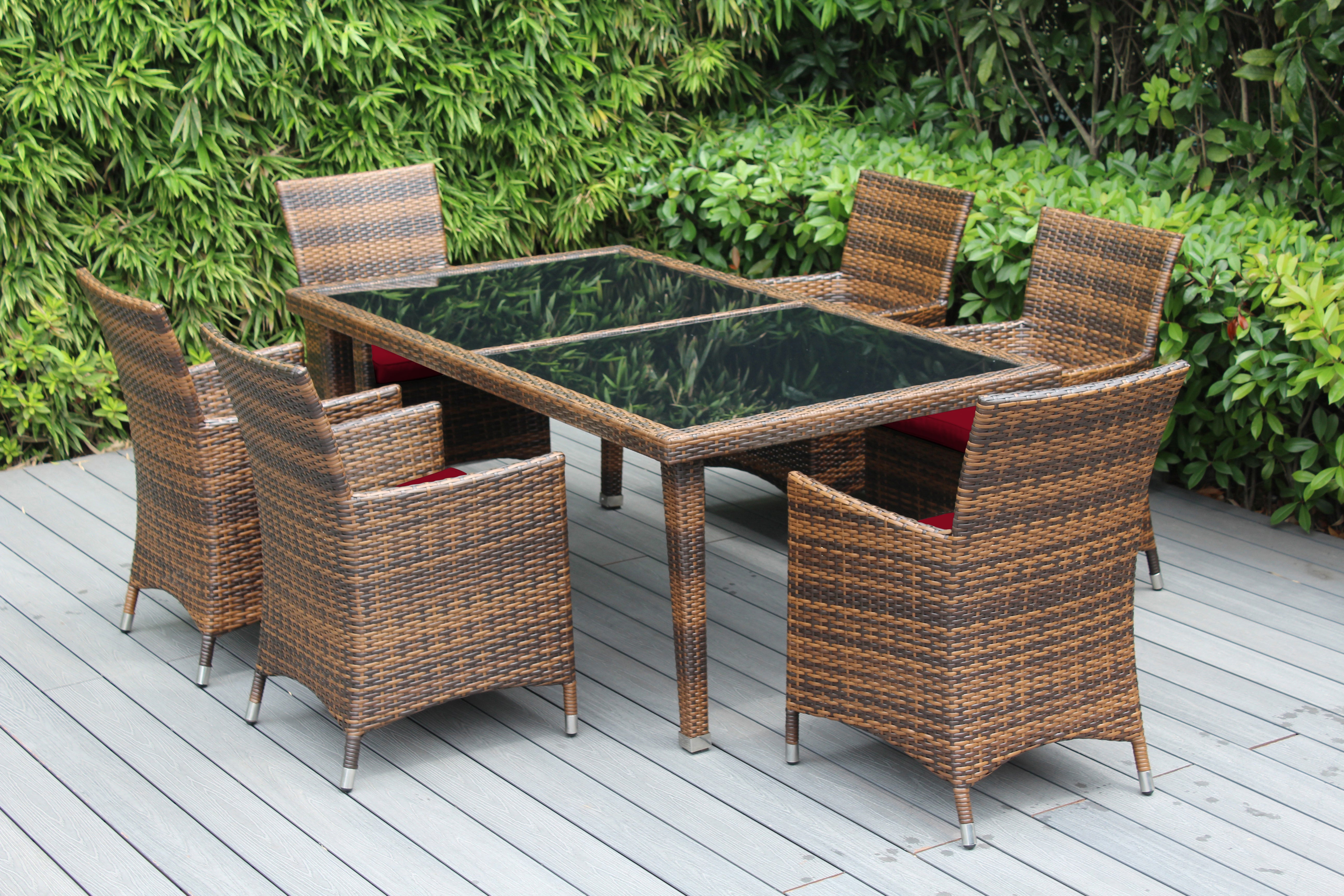 Ohana 7-Piece Outdoor Dining Set with All-Weather Wicker Table and 6 Chairs