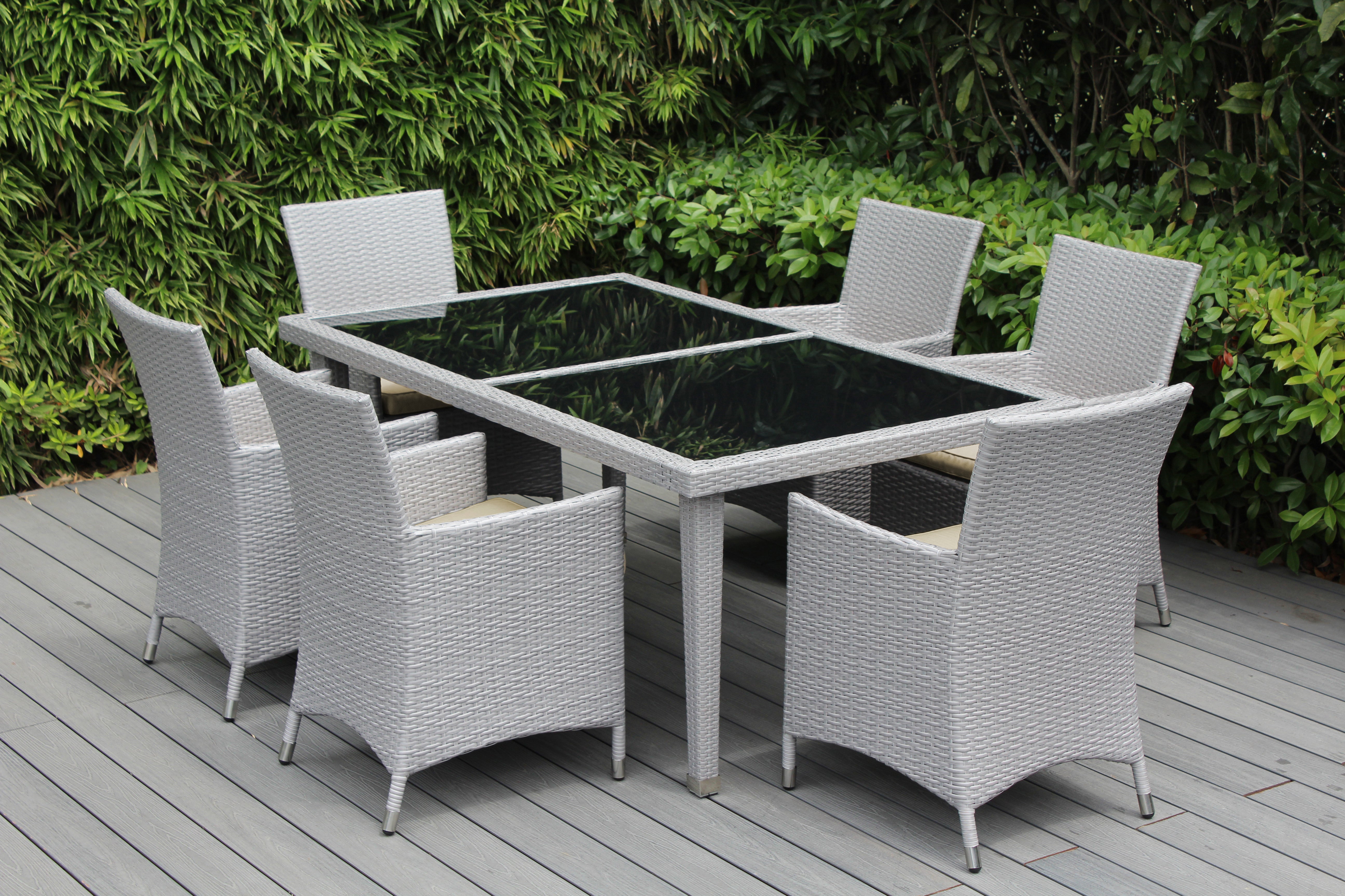 Ohana 7-Piece Outdoor Dining Set with All-Weather Wicker Table and 6 Chairs