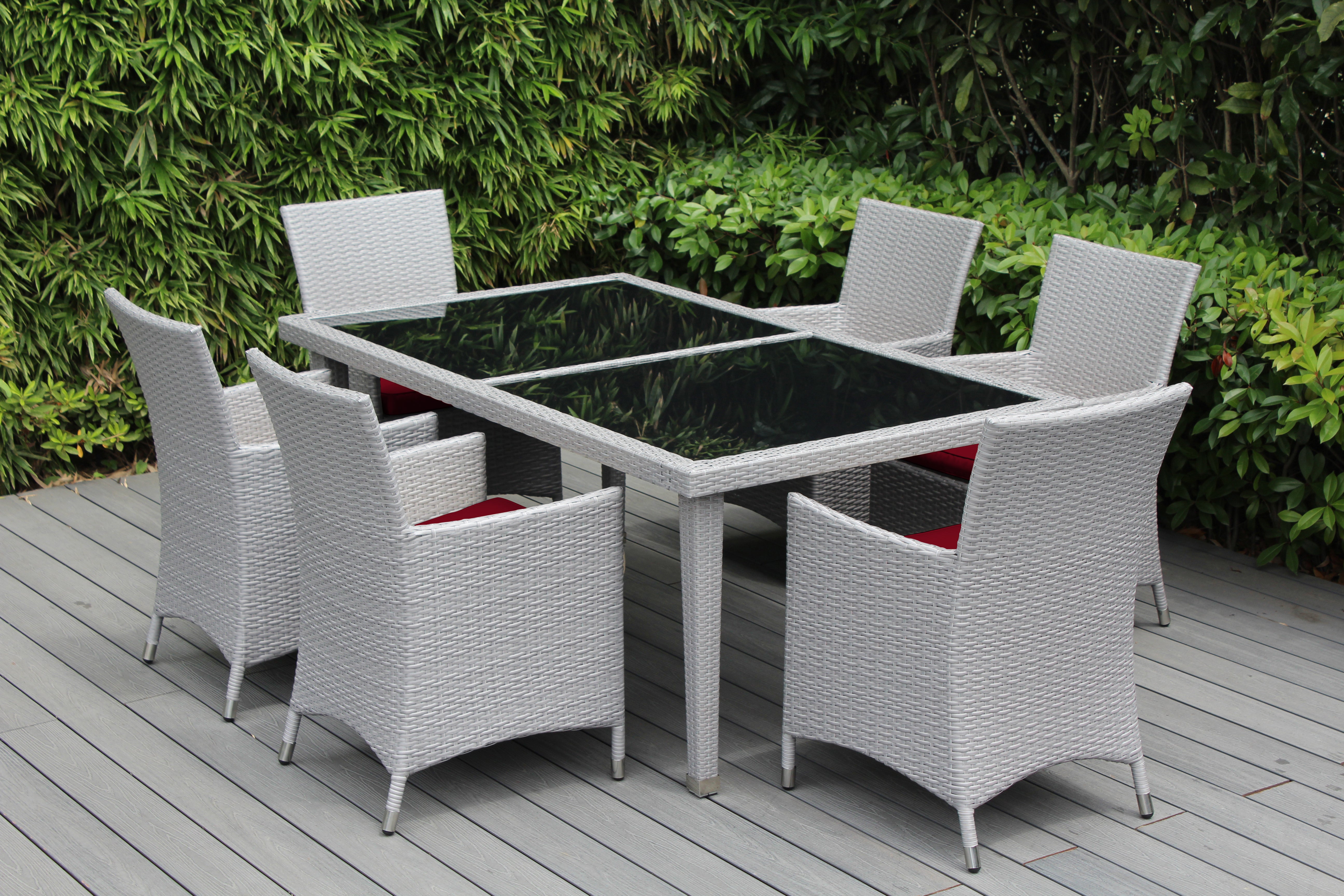 Ohana 7-Piece Outdoor Dining Set with All-Weather Wicker Table and 6 Chairs