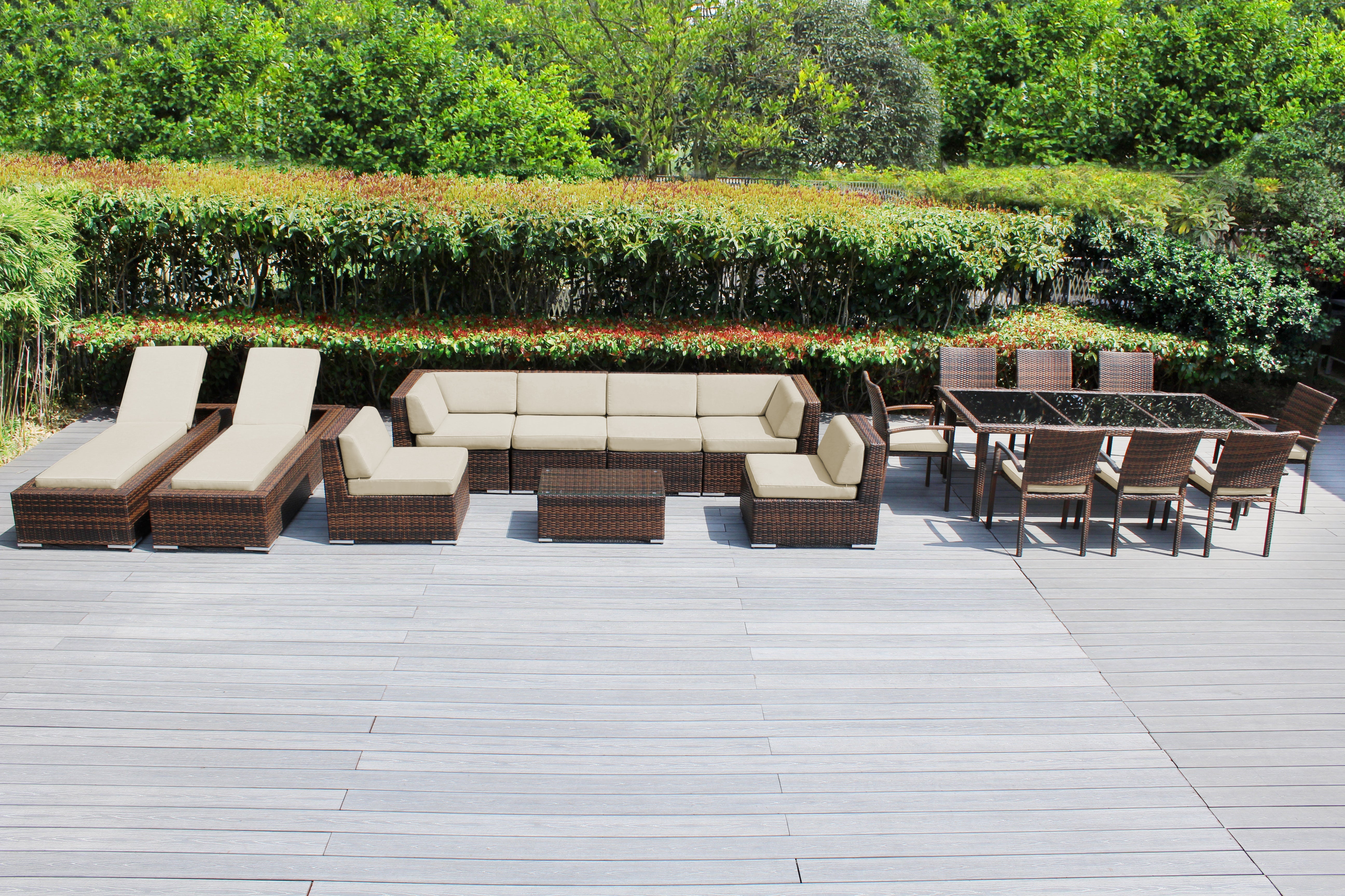 Rainshield Patio Furniture -  18 Piece Combination Set with Seating, Dining & Chaise Lounges