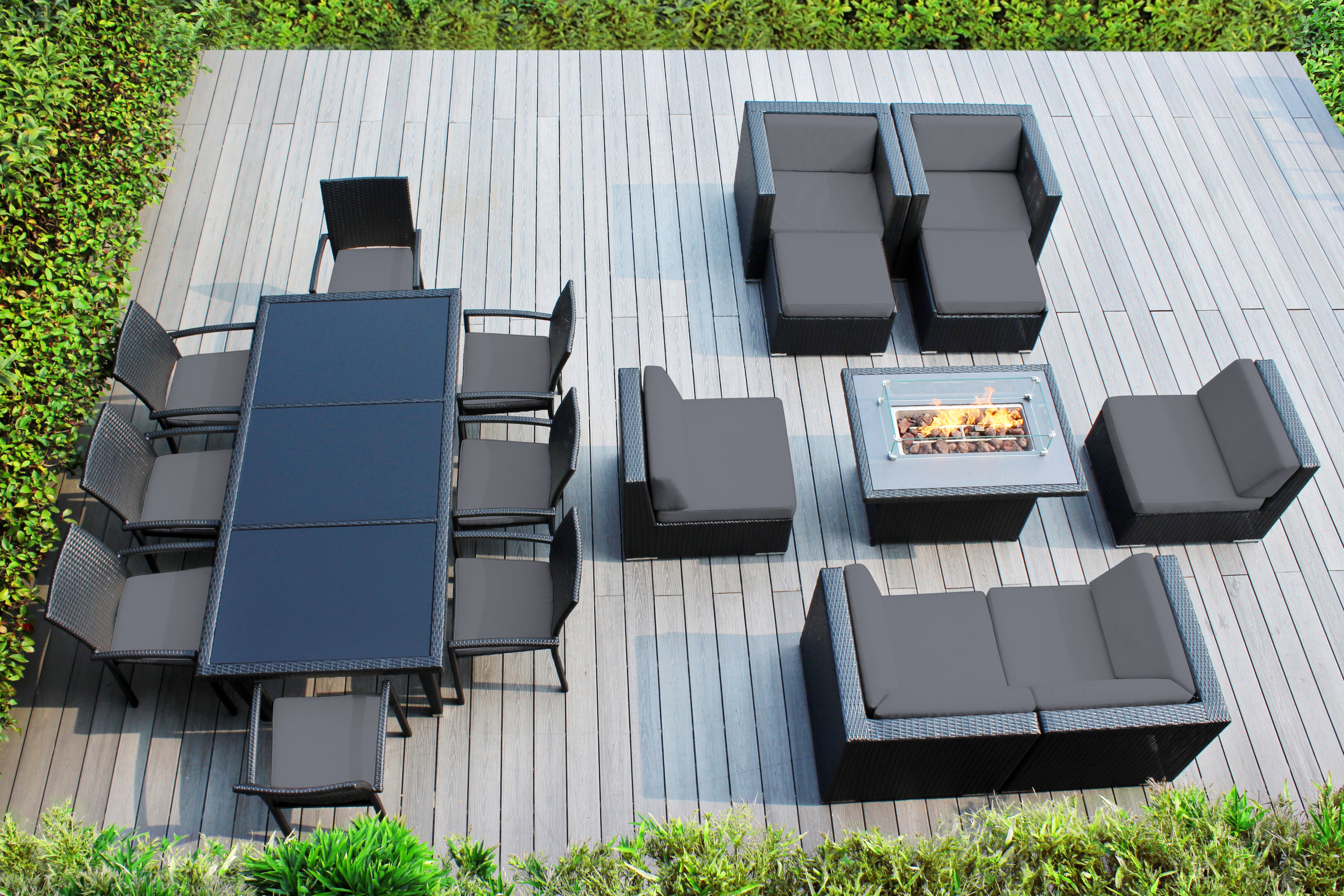 Rainshield Patio Furniture -  18 Piece Combination Set with Seating, Dining and 42" Fire Table