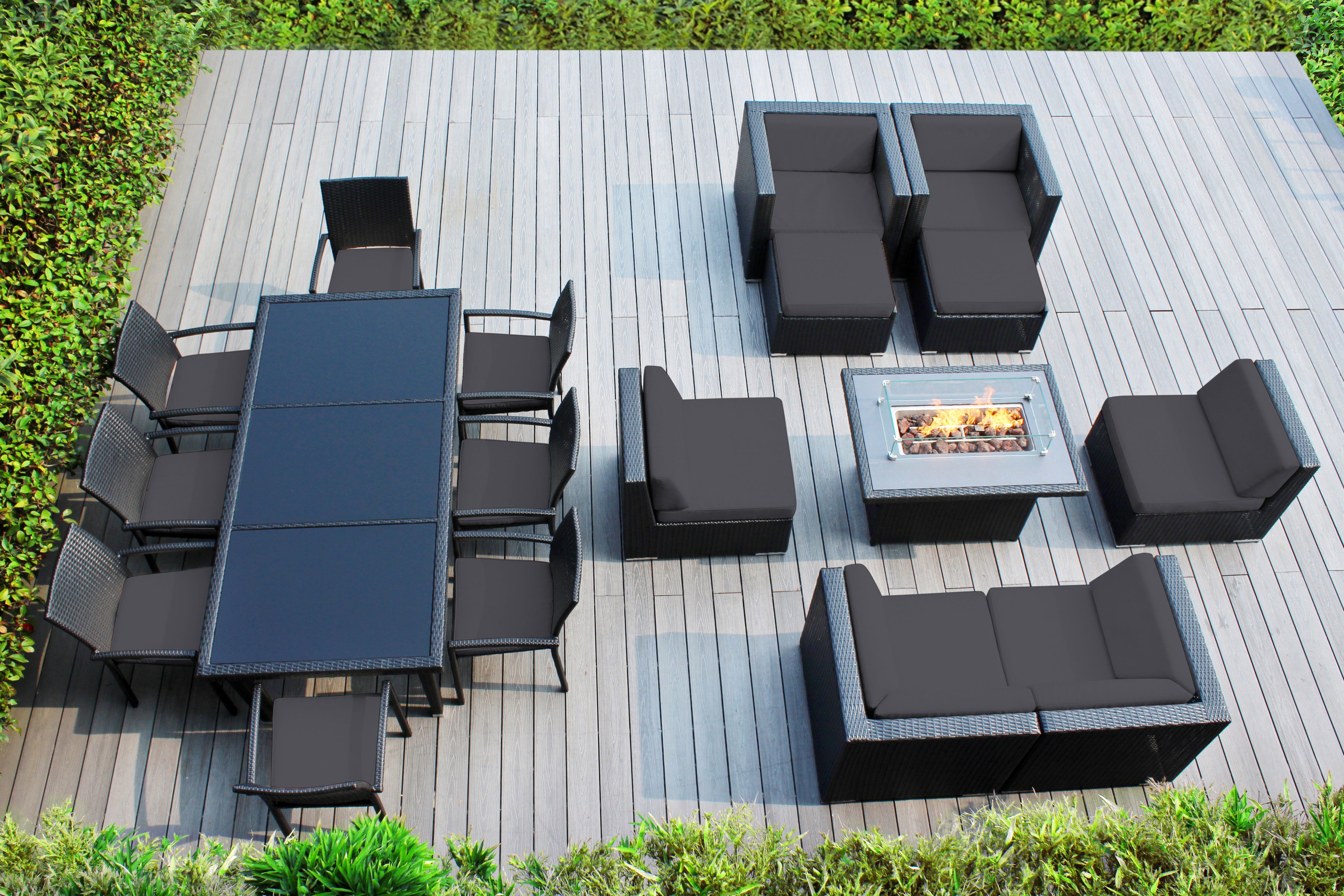 Rainshield Patio Furniture -  18 Piece Combination Set with Seating, Dining and 42" Fire Table