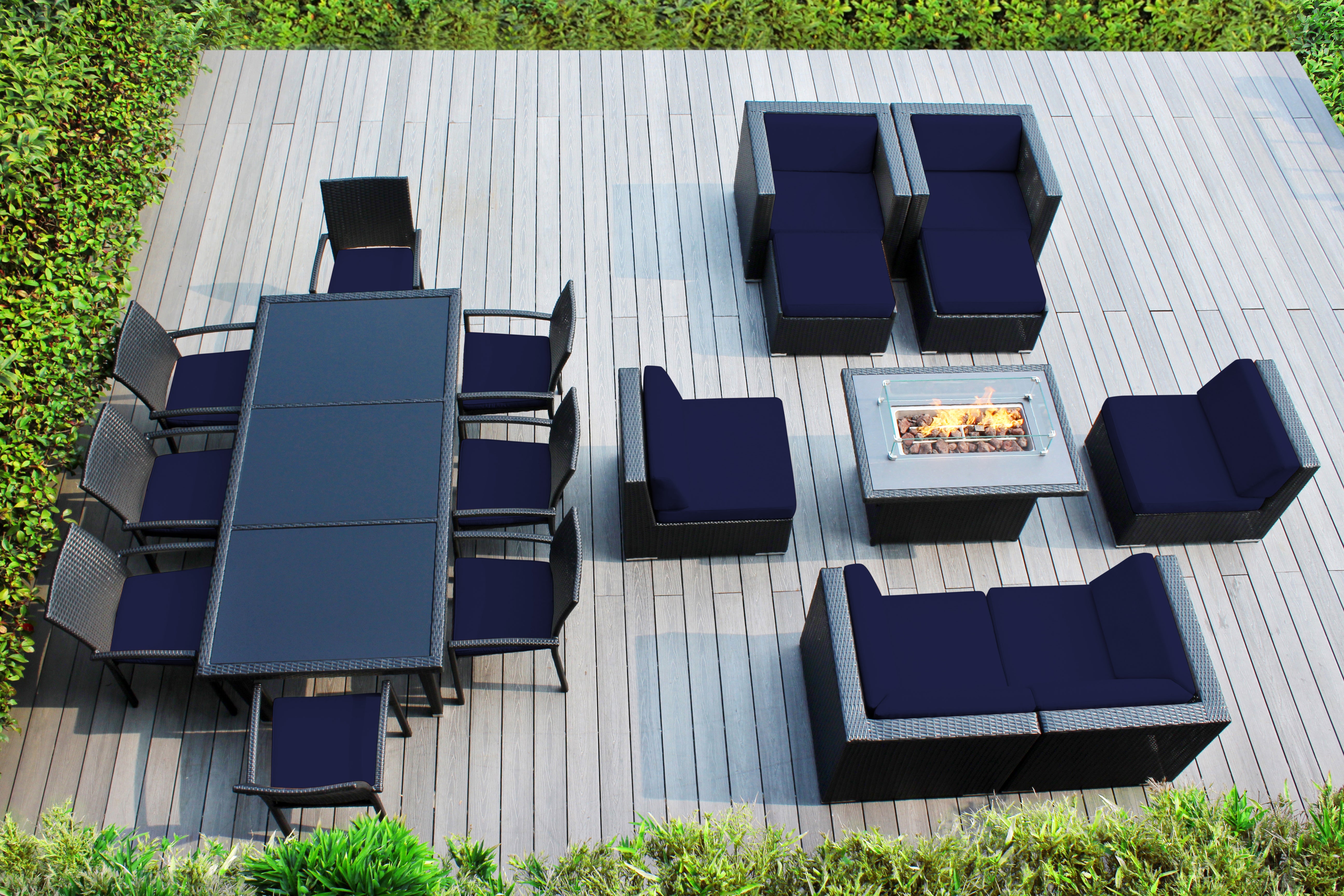 Rainshield Patio Furniture -  18 Piece Combination Set with Seating, Dining and 42" Fire Table