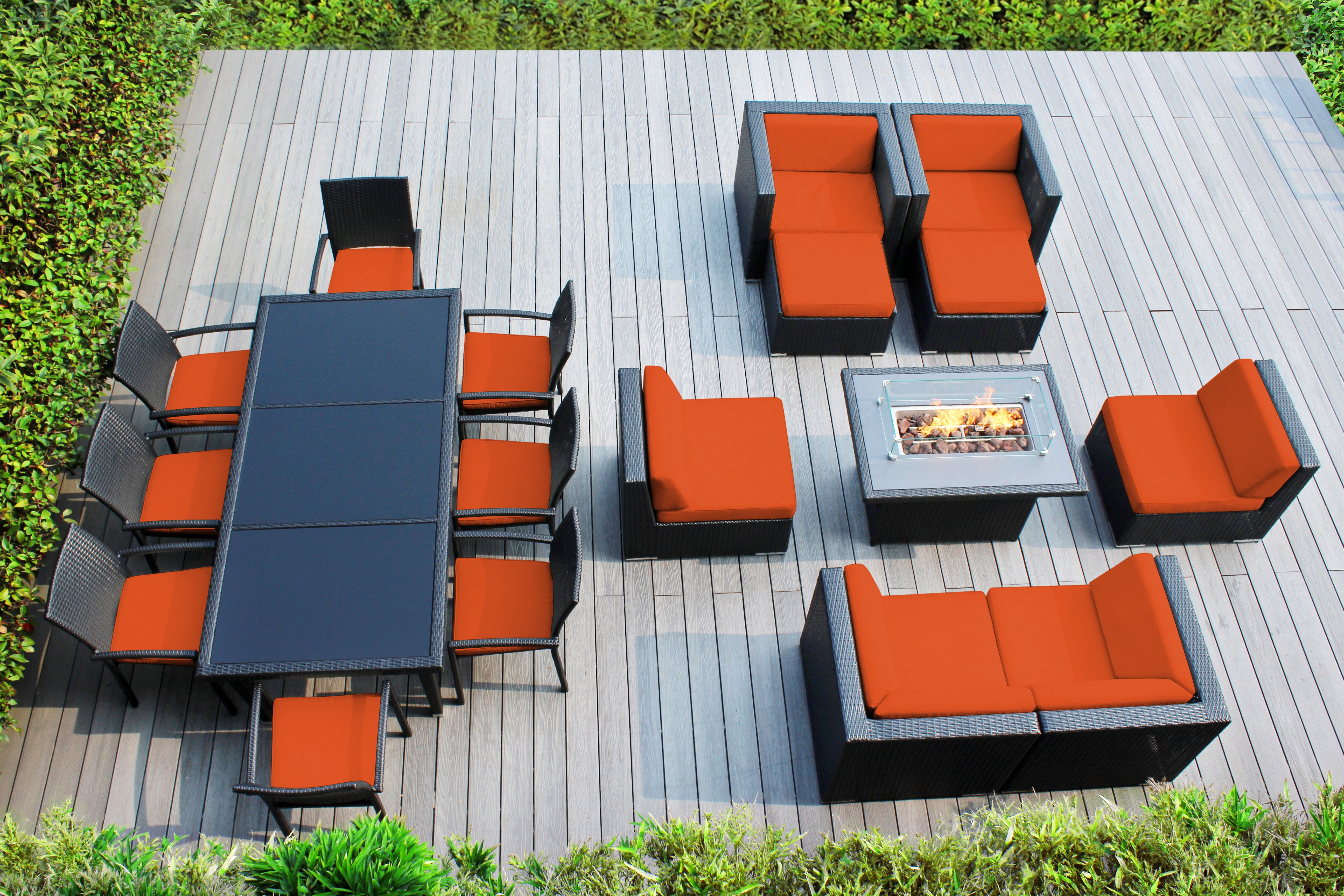 Rainshield Patio Furniture -  18 Piece Combination Set with Seating, Dining and 42" Fire Table