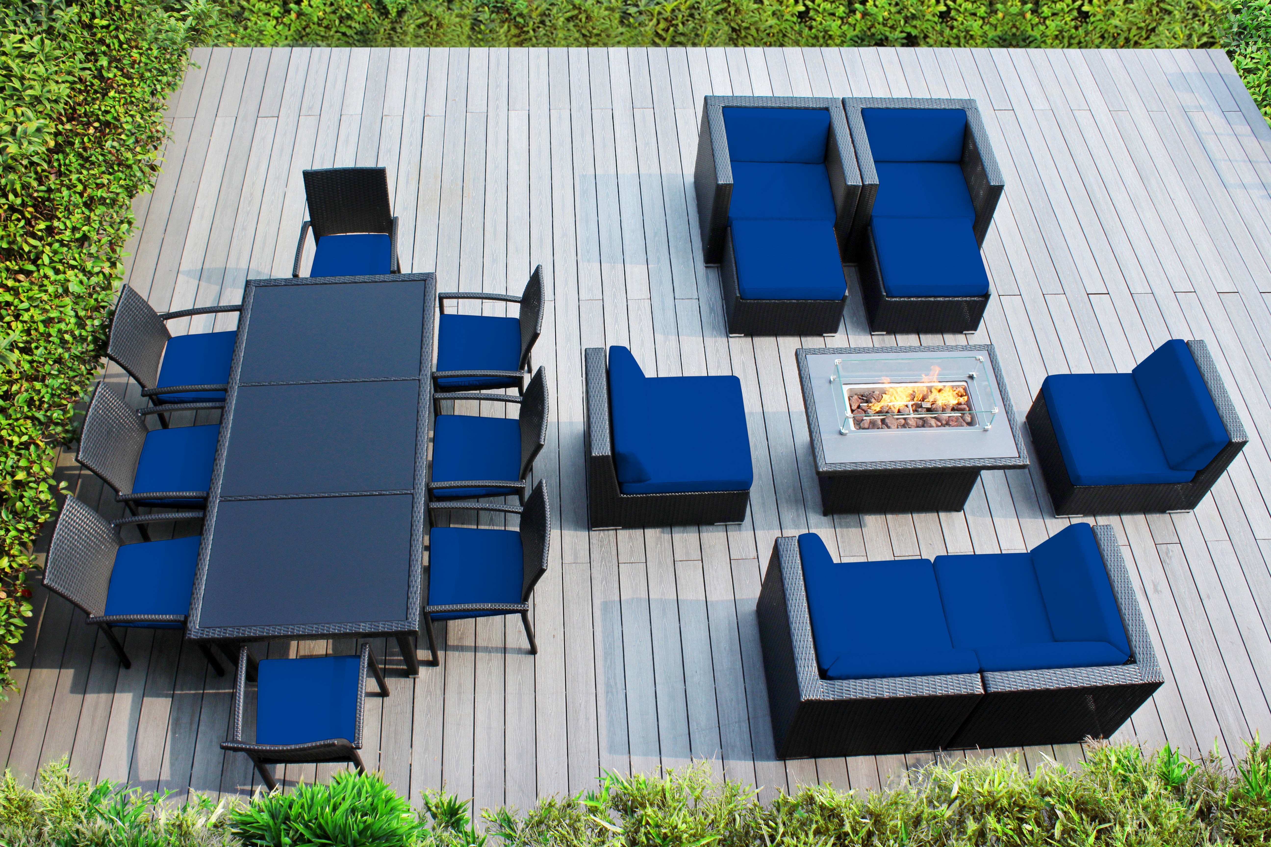 Rainshield Patio Furniture -  18 Piece Combination Set with Seating, Dining and 42" Fire Table