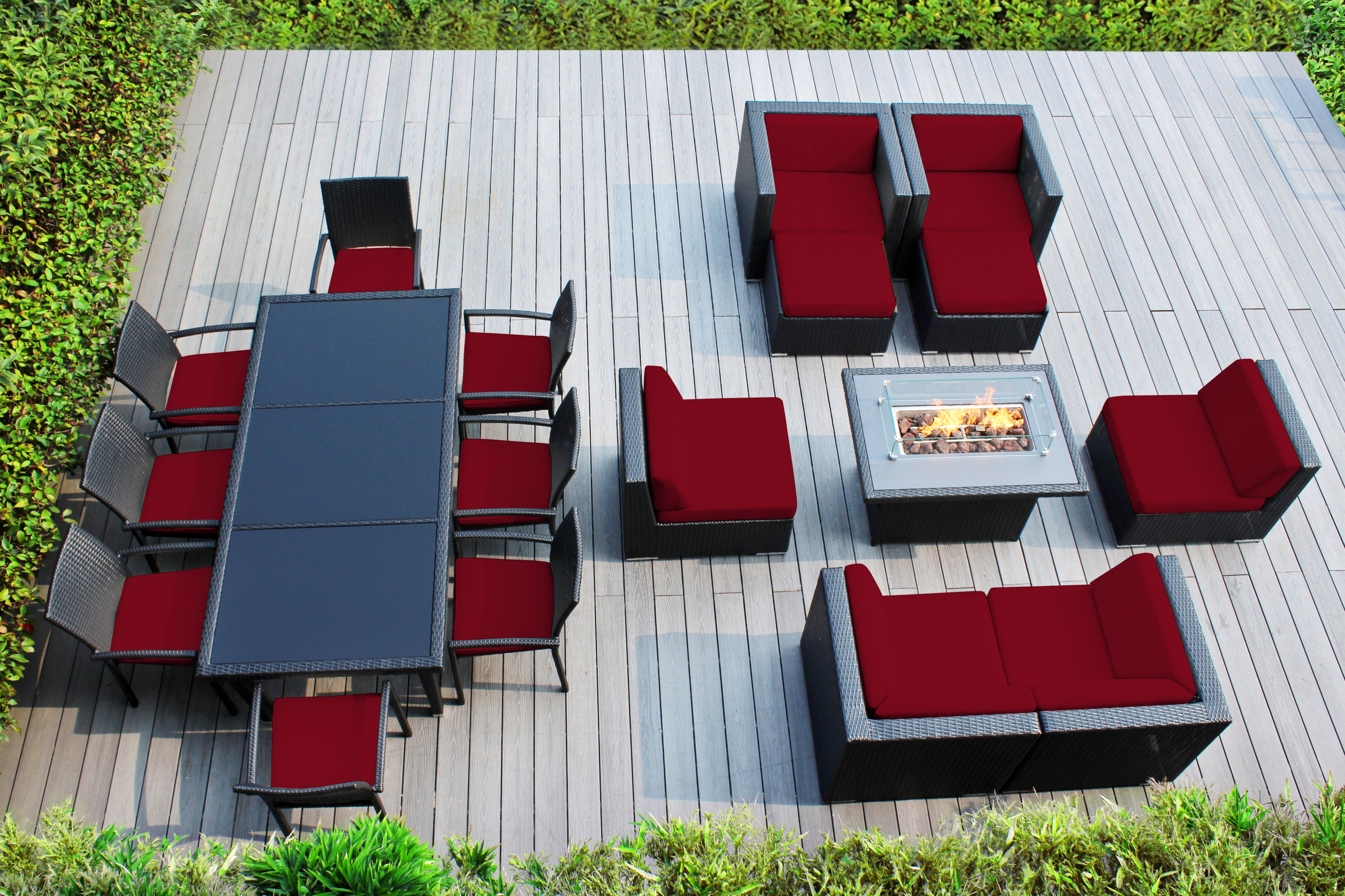 Rainshield Patio Furniture -  18 Piece Combination Set with Seating, Dining and 42" Fire Table