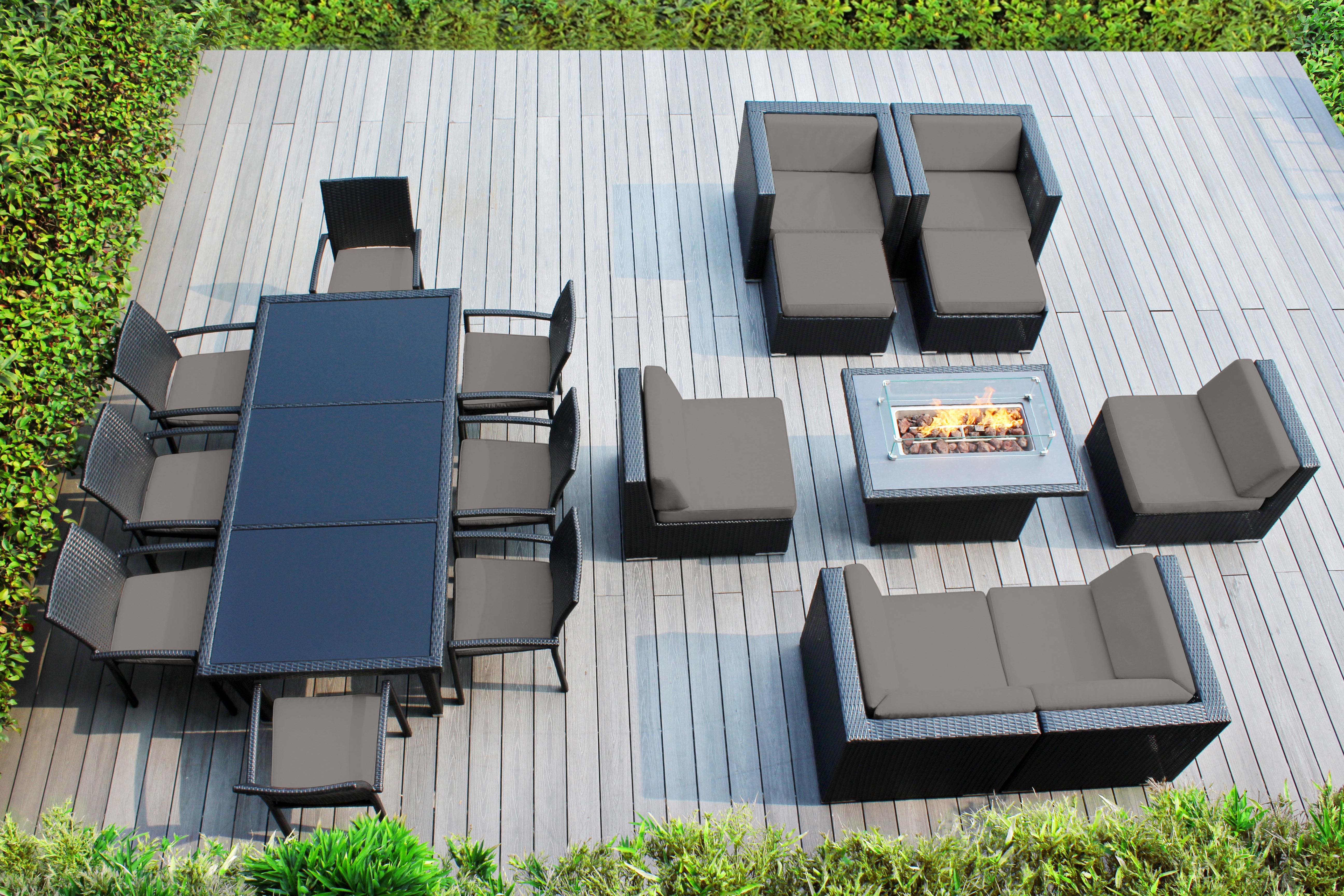 Rainshield Patio Furniture -  18 Piece Combination Set with Seating, Dining and 42" Fire Table