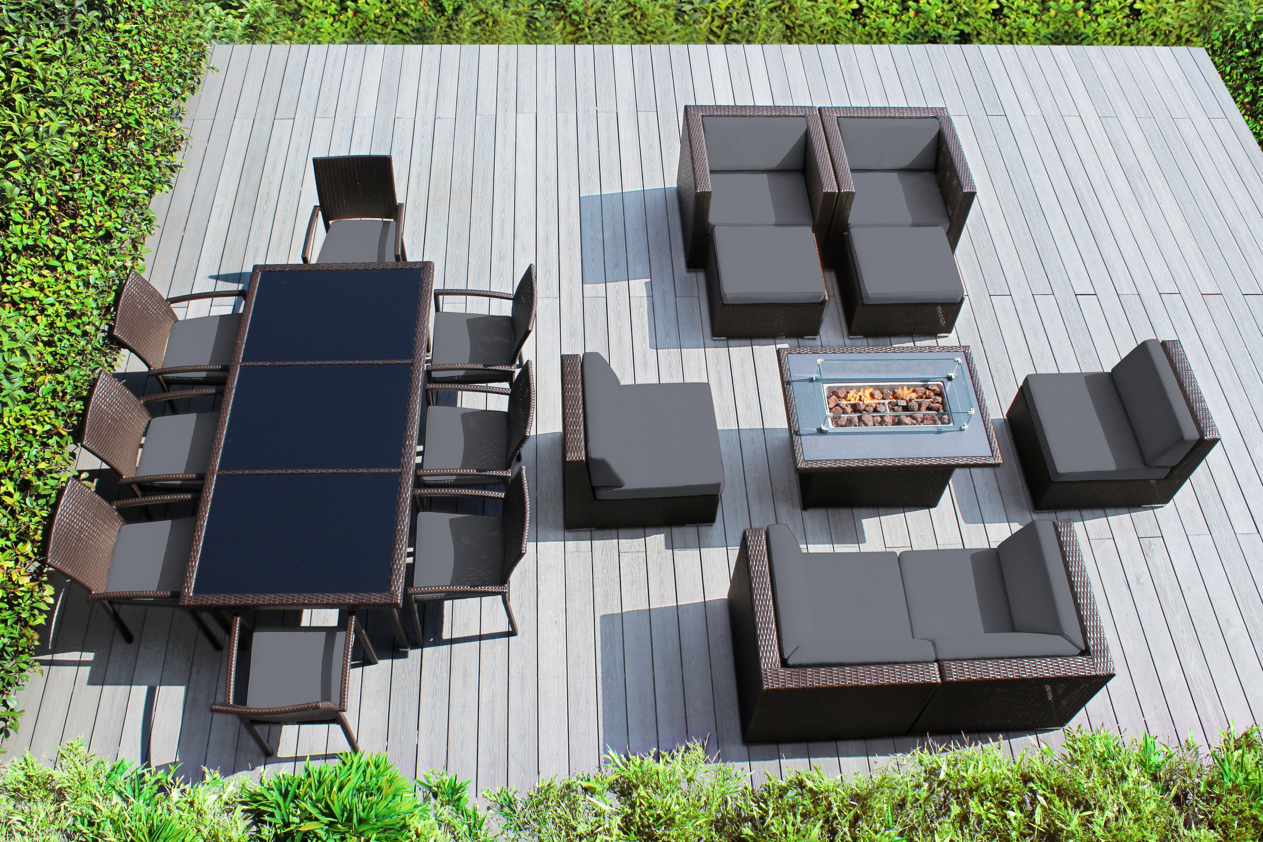 Rainshield Patio Furniture -  18 Piece Combination Set with Seating, Dining and 42" Fire Table